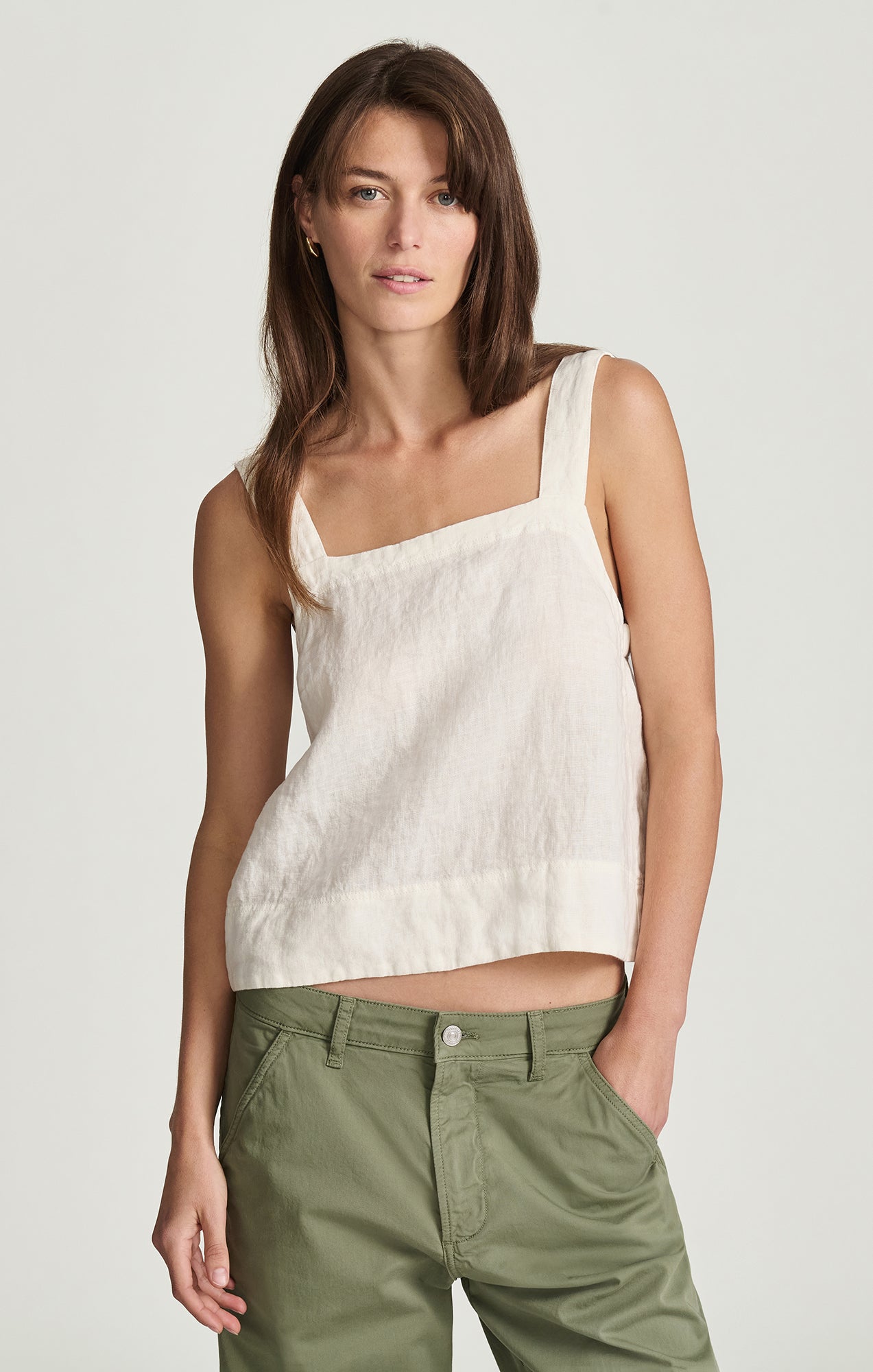 LINEN SQUARE NECK TANK TOP IN WHITE - Mavi Jeans