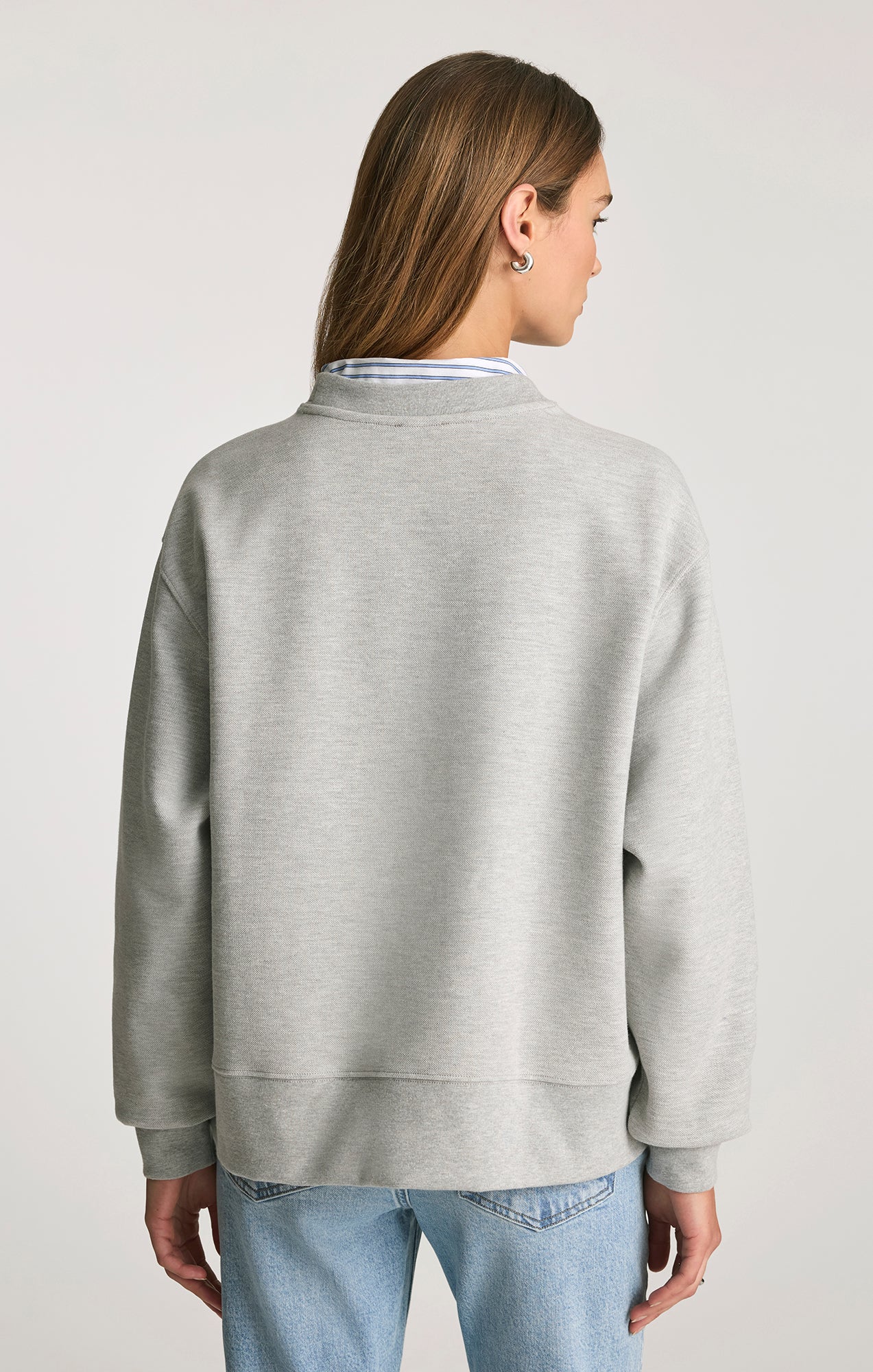 PIQUE CREW NECK SWEATSHIRT IN GREY MELANGE - Mavi Jeans