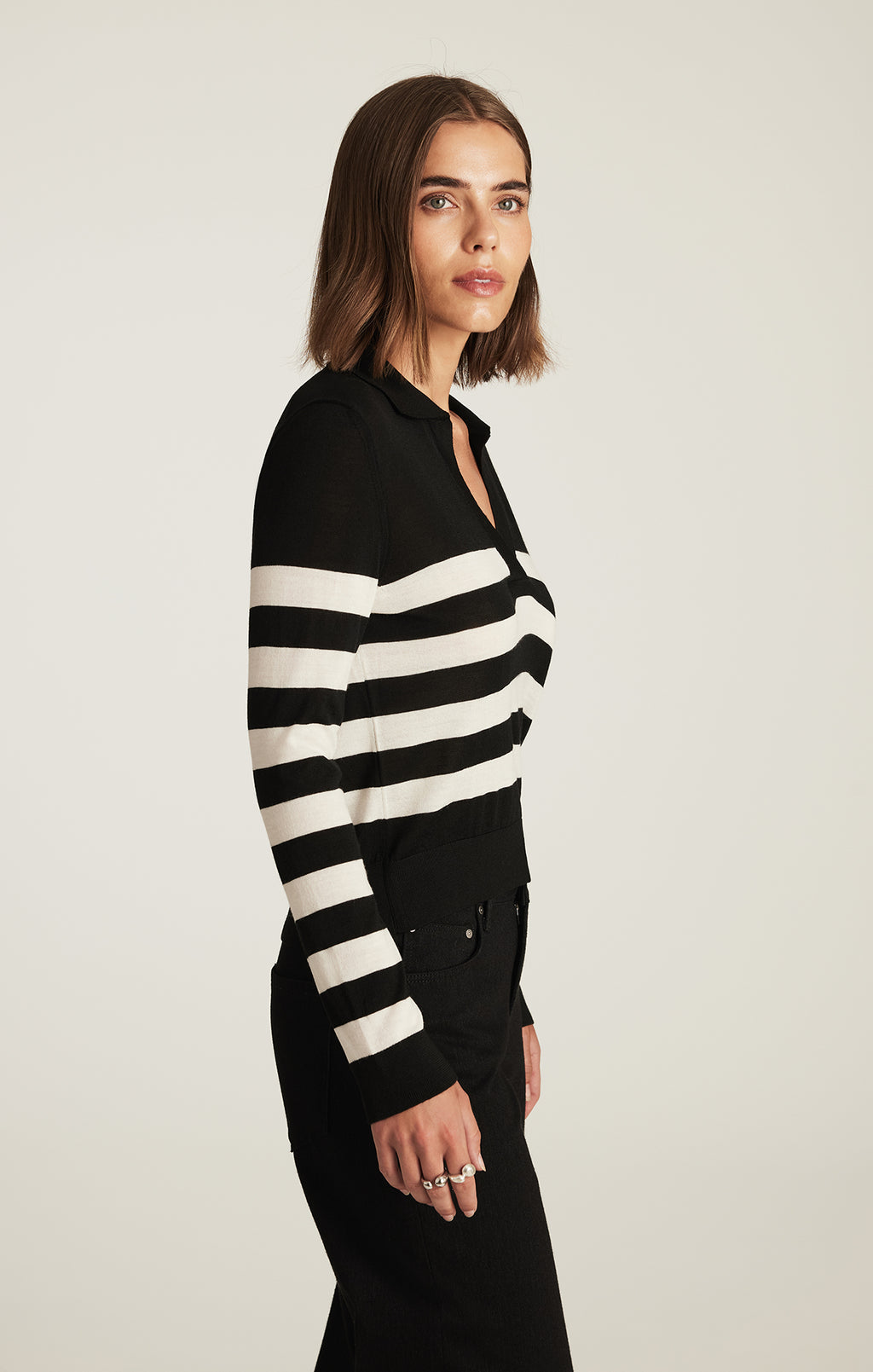 EDITION WOOL PULLOVER SWEATER IN BLACK STRIPE