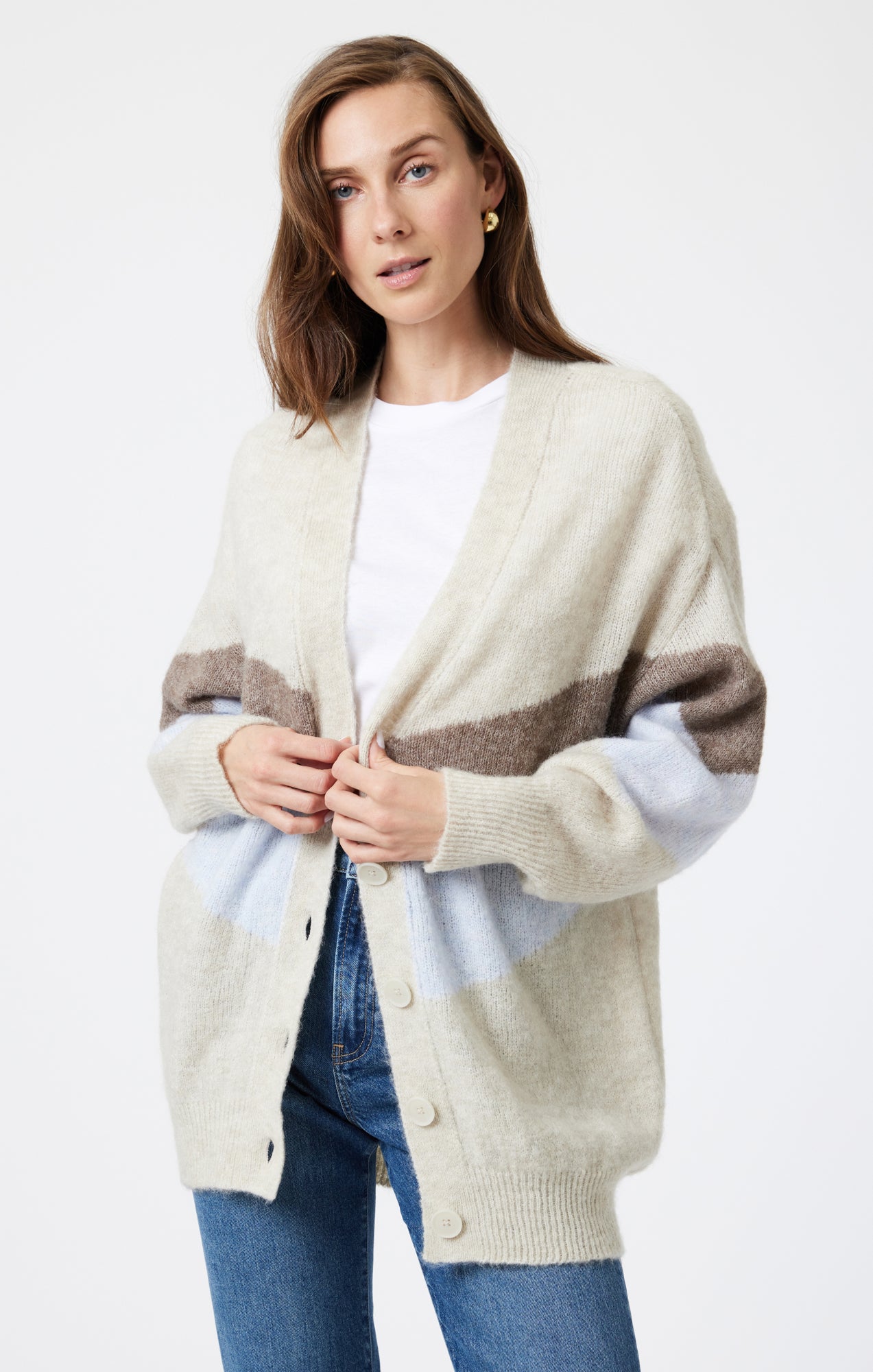 OVERSIZED CARDIGAN IN TAUPE GREY STRIPE - Mavi Jeans