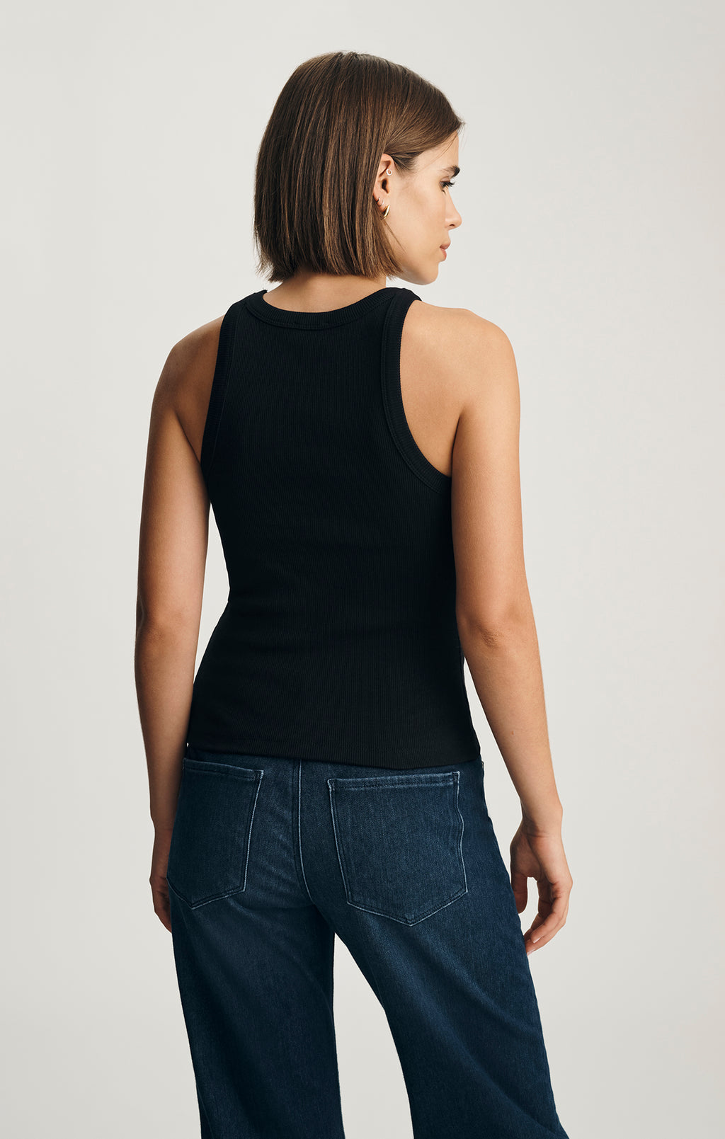 STELLA RIBBED HIGH NECK TANK TOP IN BLACK