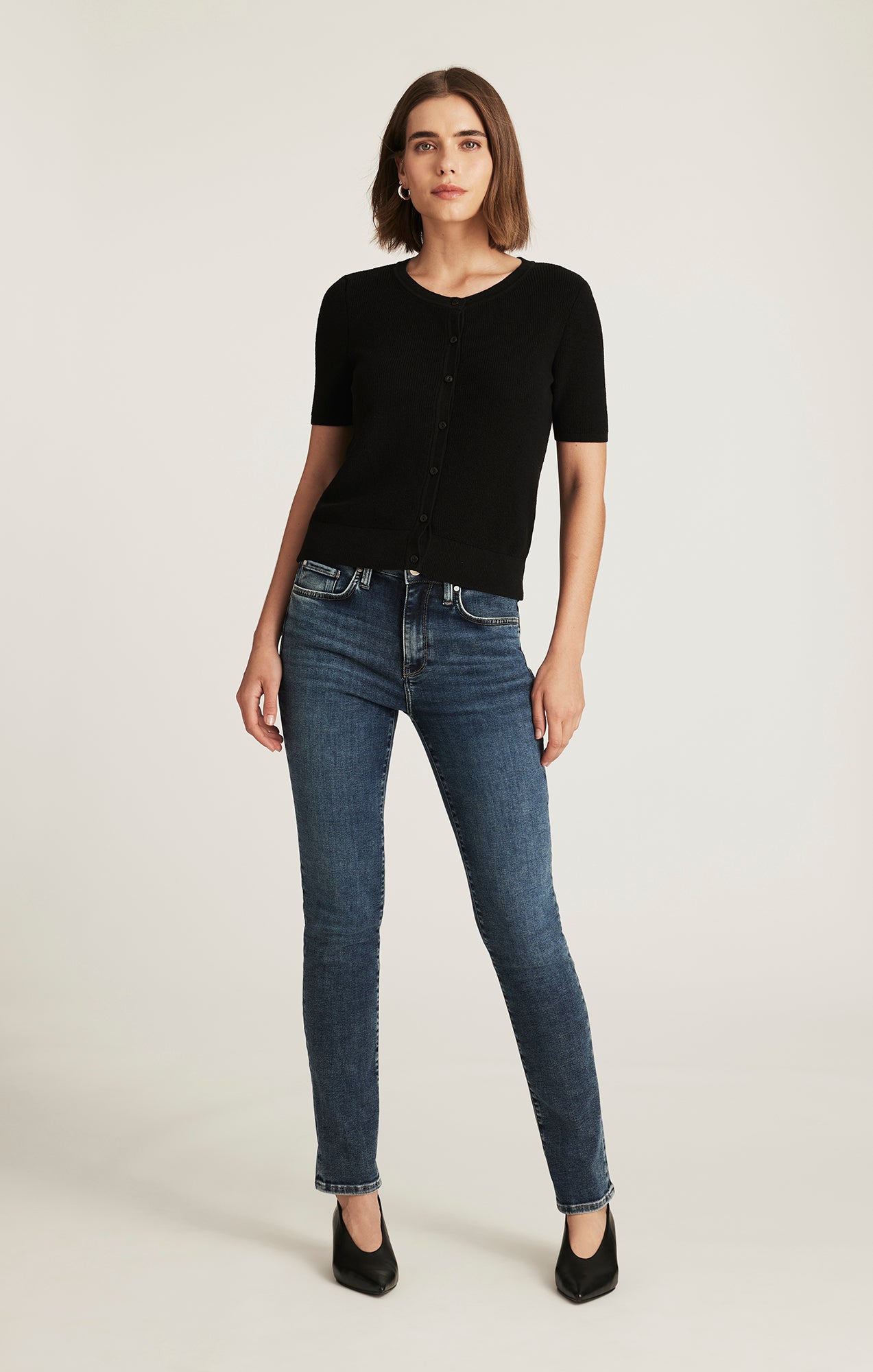 EDITION SHORT SLEEVE CARDIGAN IN BLACK - Mavi Jeans
