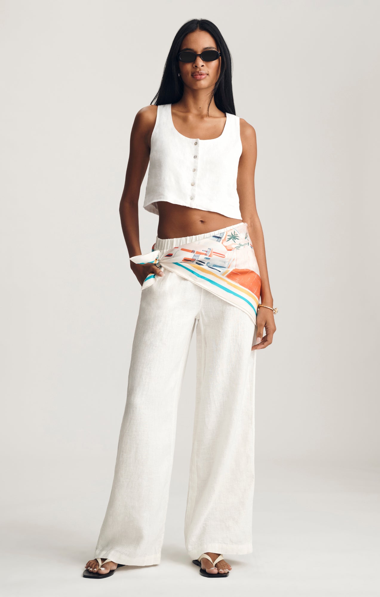 LINEN WIDE LEG PANTS IN ANTIQUE WHITE - Mavi Jeans