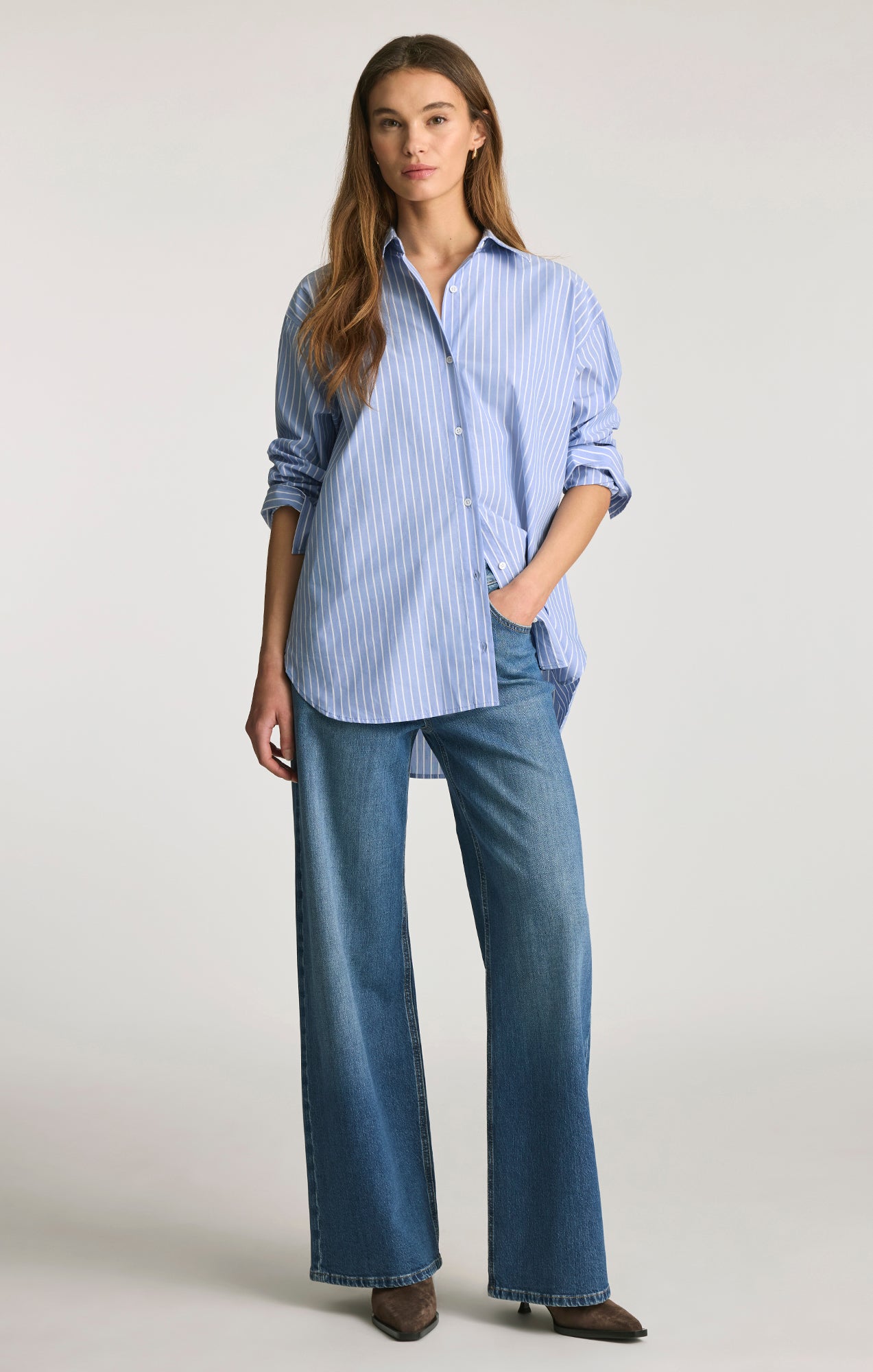 OVERSIZED BUTTON-UP SHIRT IN NAVY STRIPE - Mavi Jeans