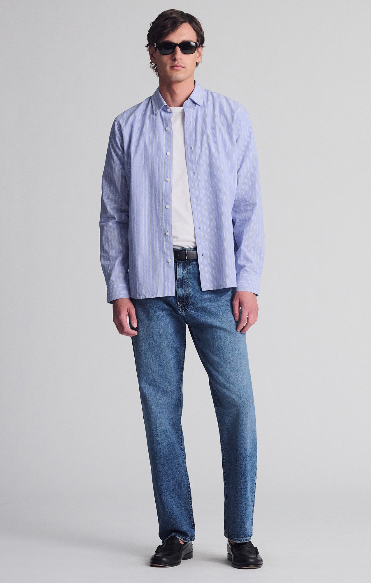 STRIPED LONG SLEEVE BUTTON-UP SHIRT IN HEATHER - Mavi Jeans