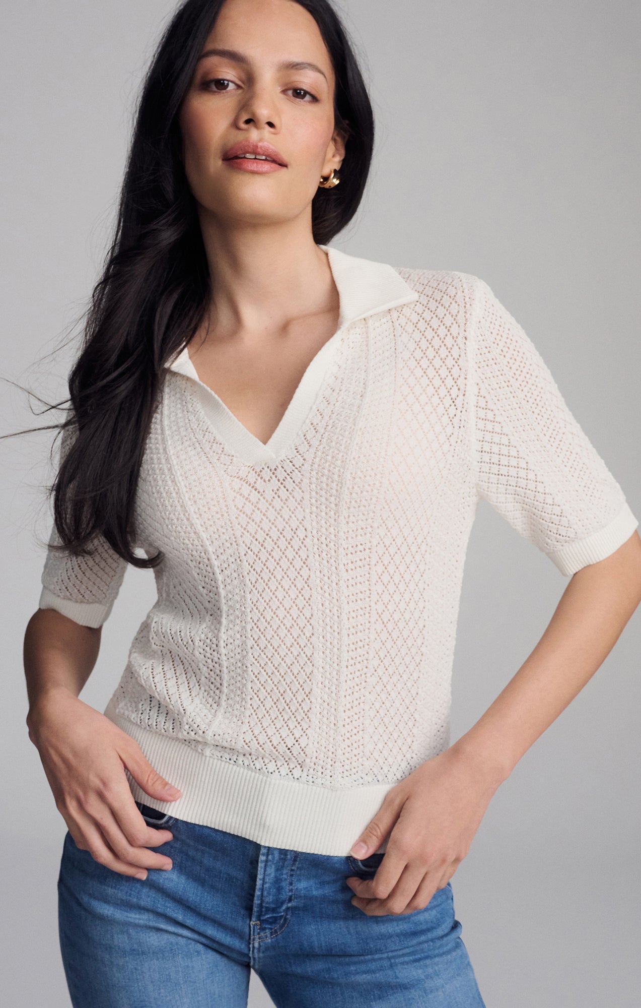 KNIT POLO SWEATER IN ANTIQUE WHITE - Mavi Jeans