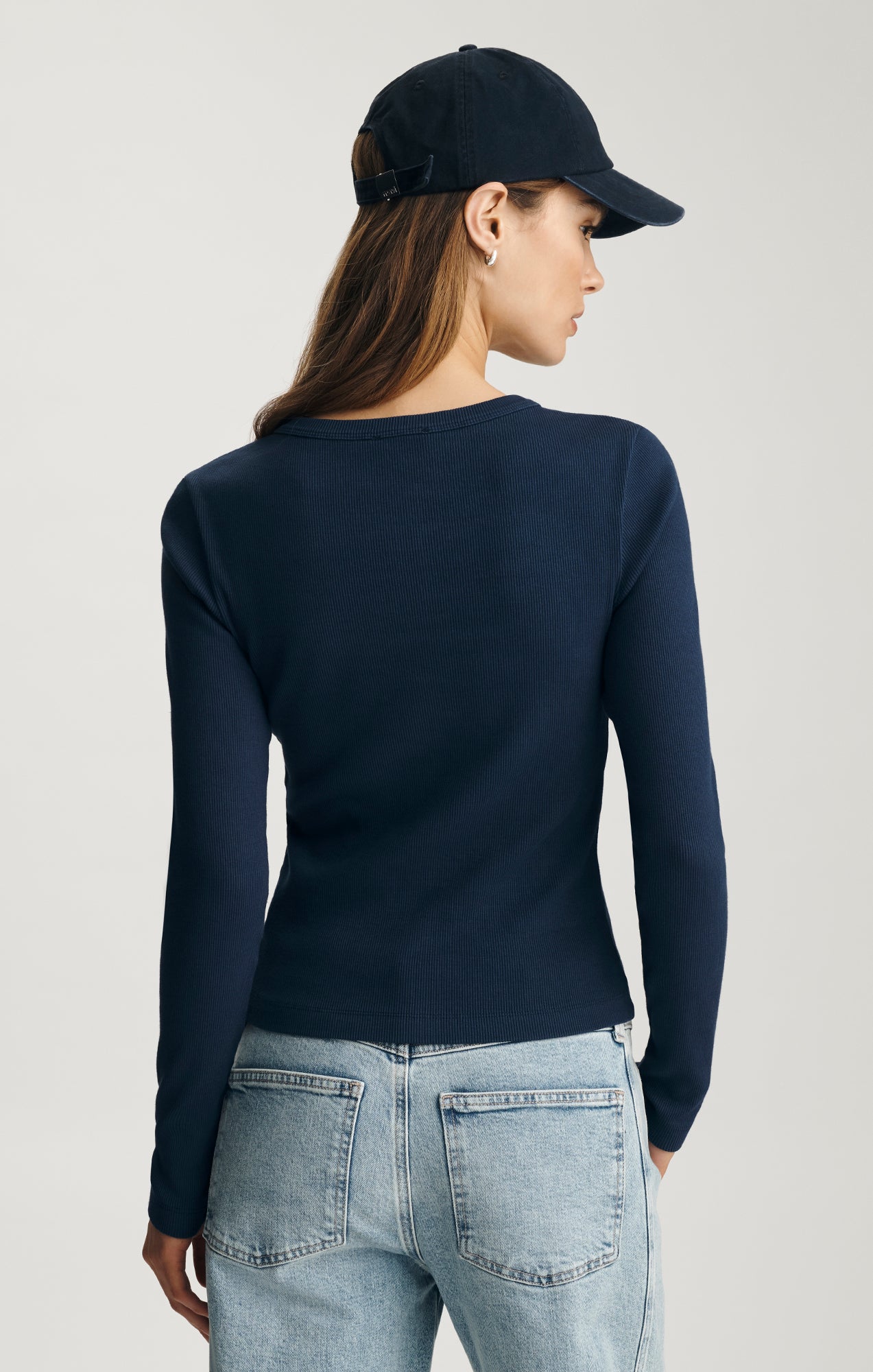 LONG SLEEVE BUTTON-UP T-SHIRT IN BLACK IRIS - Mavi Jeans