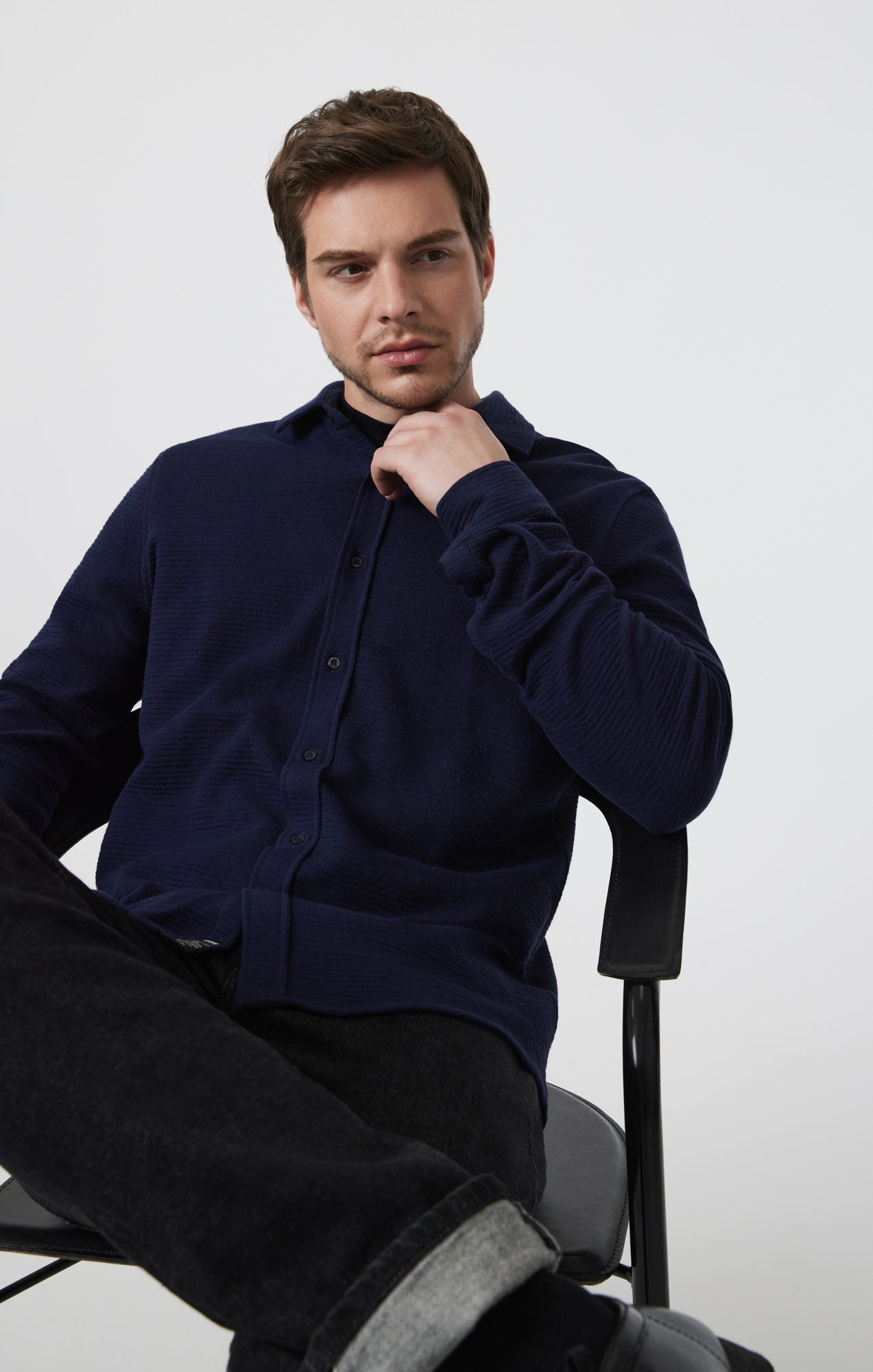BUTTON-UP LONG SLEEVE SHIRT IN MARITIME BLUE - Mavi Jeans