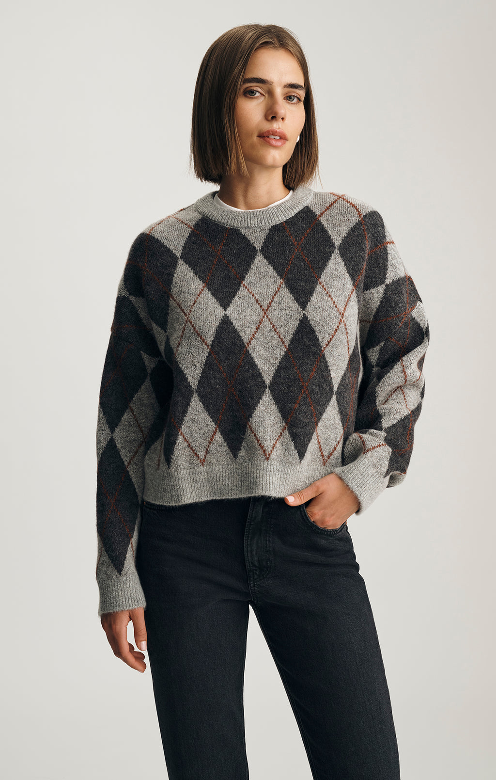 ARGYLE SWEATER IN MID GREY MELANGE - Mavi Jeans