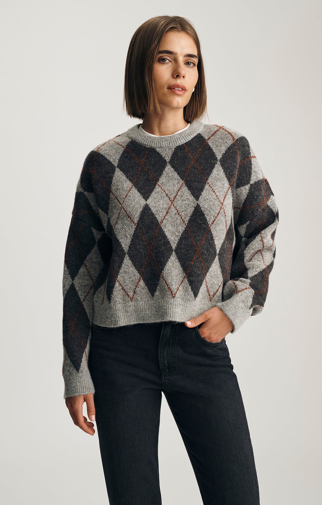 ARGYLE SWEATER IN MID GREY MELANGE - Mavi Jeans