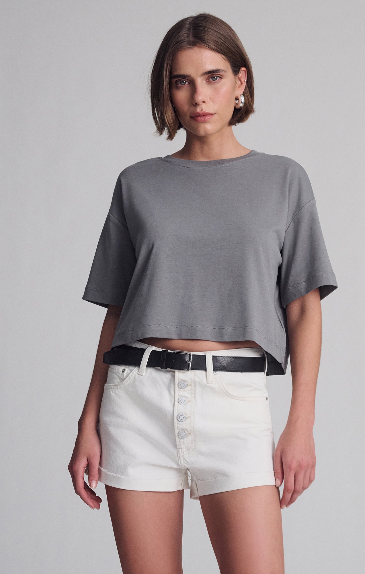 SPORTY LUXE CREW NECK T-SHIRT IN SILENT STORM - Mavi Jeans