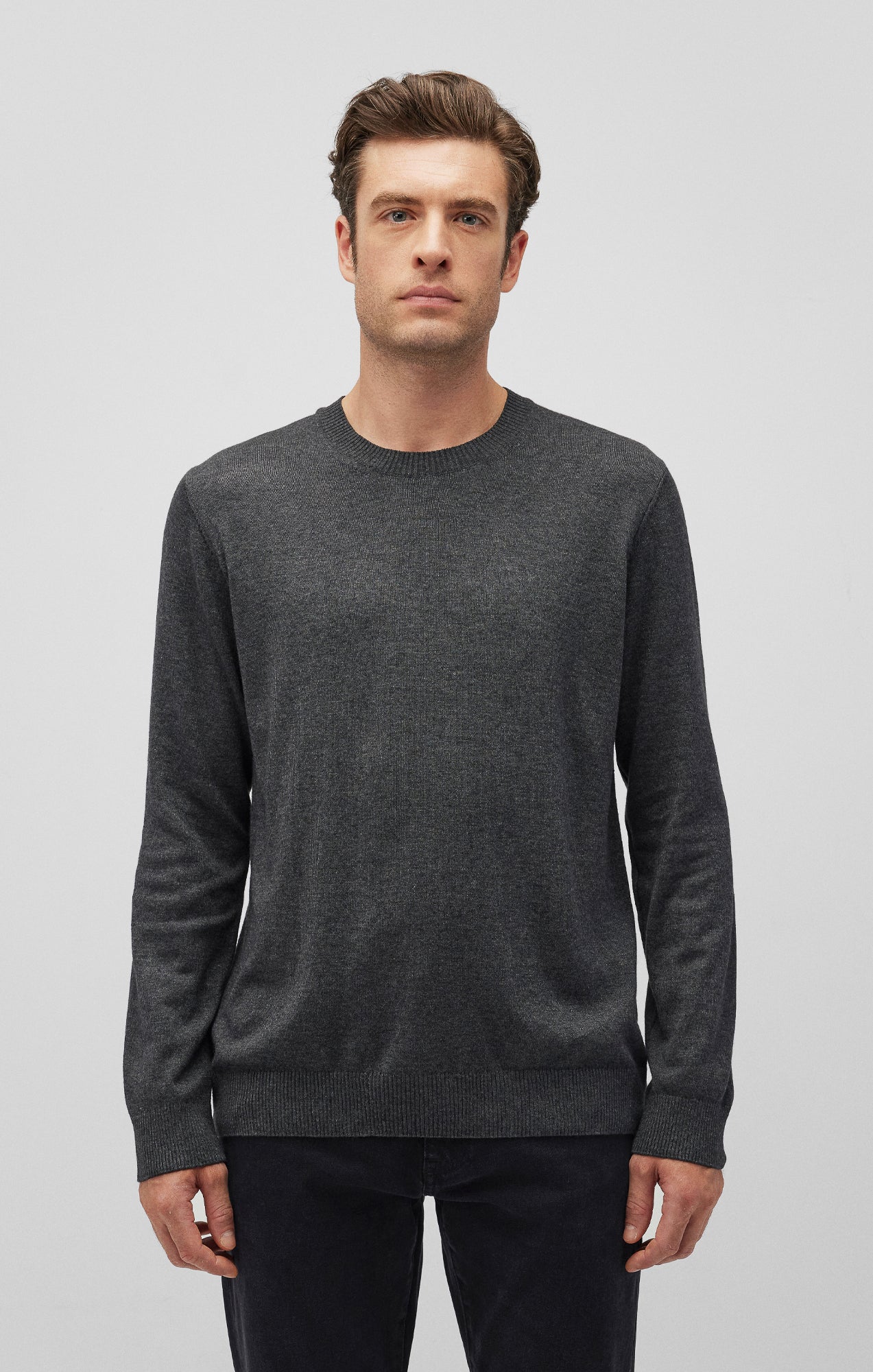 CREW NECK SWEATER IN ANTHRACITE MELANGE - Mavi Jeans