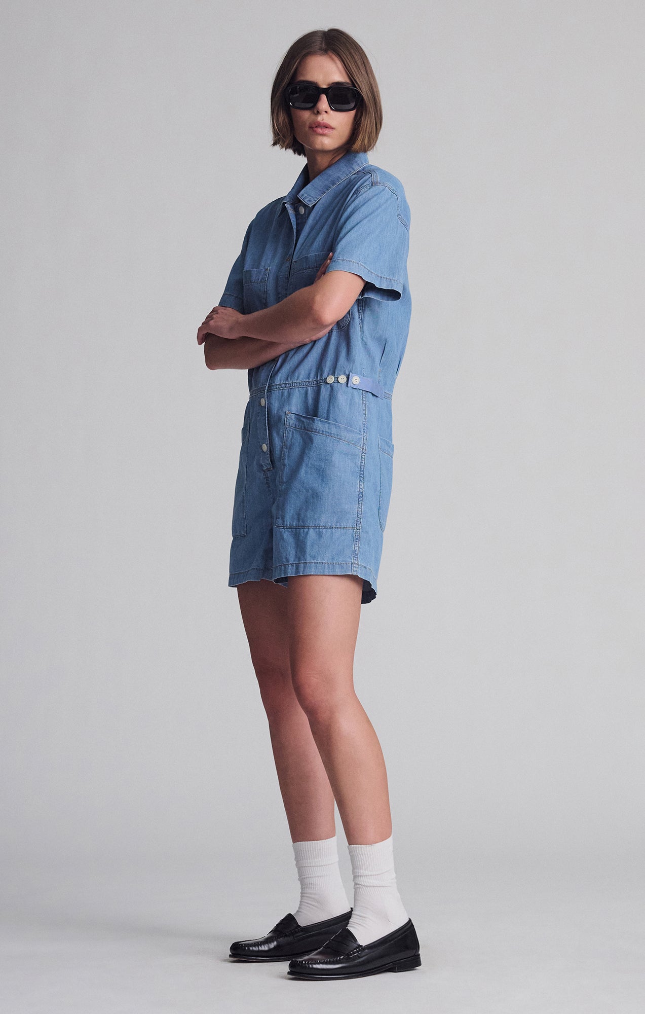 NOREEN DENIM ROMPER IN MID VINTAGE LIGHT DENIM - Mavi Jeans