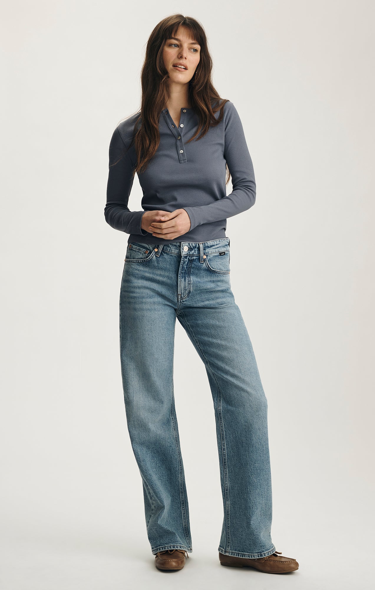 LONG SLEEVE HENLEY T-SHIRT IN GRISAILLE - Mavi Jeans