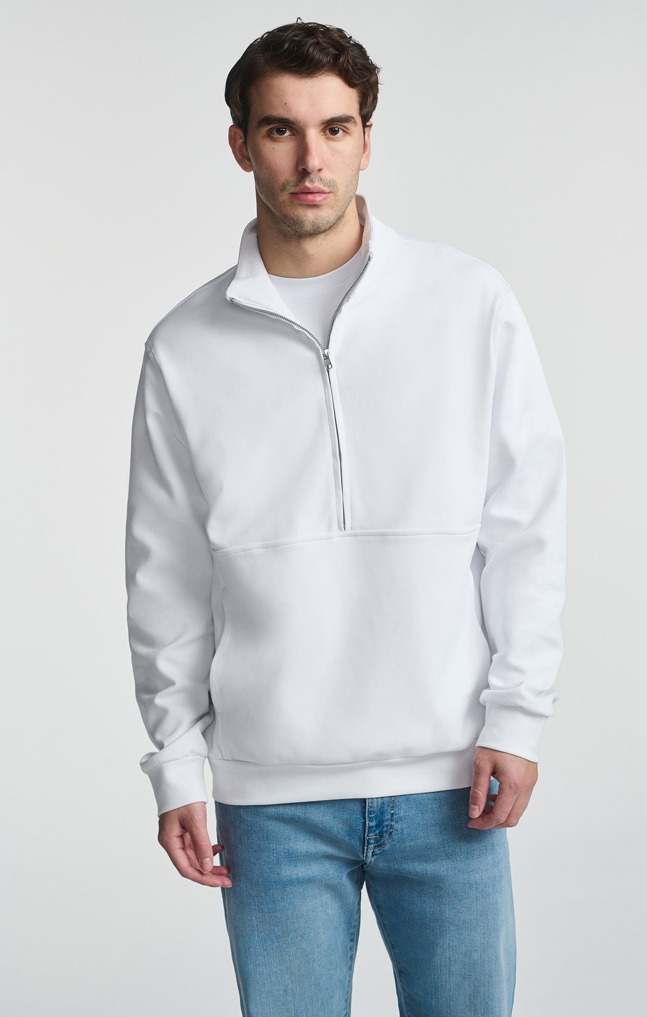 HALF ZIP SWEATSHIRT IN WHITE - Mavi Jeans