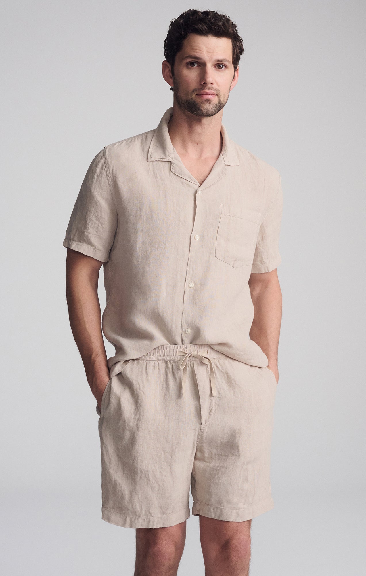 LINEN SHORT SLEEVE SHIRT IN SAND - Mavi Jeans
