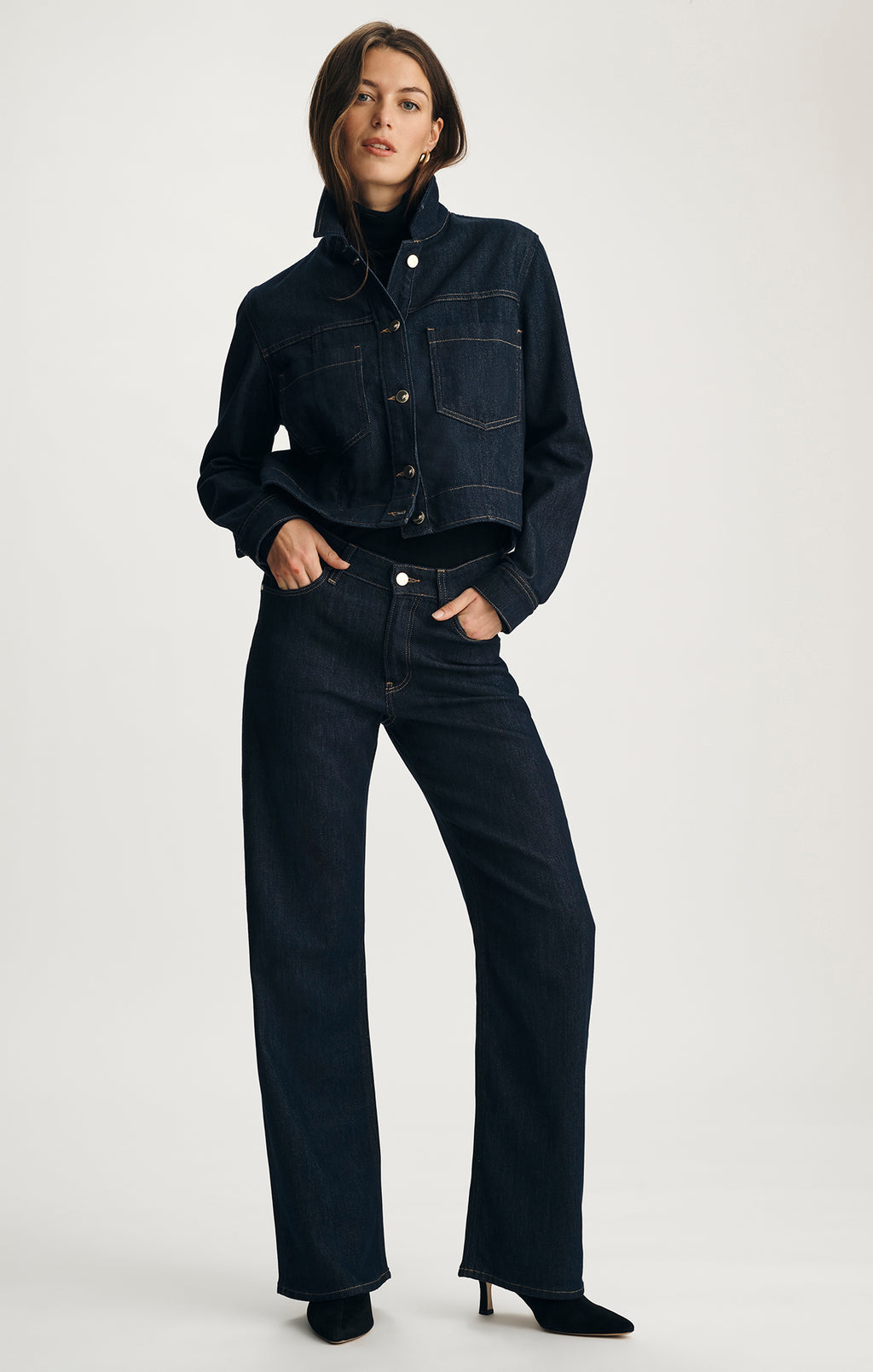 TANYA DENIM JACKET IN DARK BLUE SHINY GOLD PREMIUM