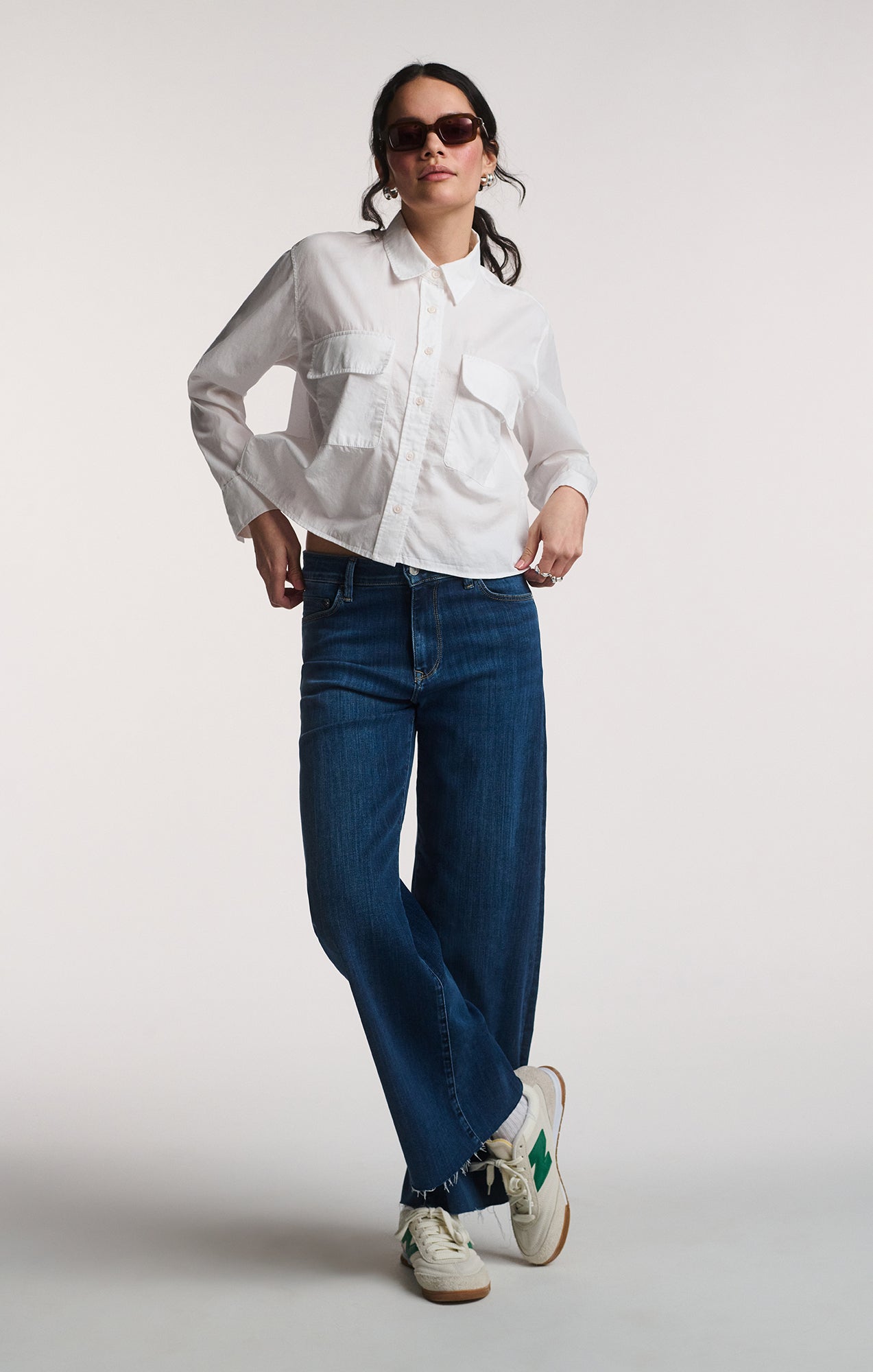 DOUBLE POCKET CROPPED BUTTON-UP SHIRT IN WHITE - Mavi Jeans