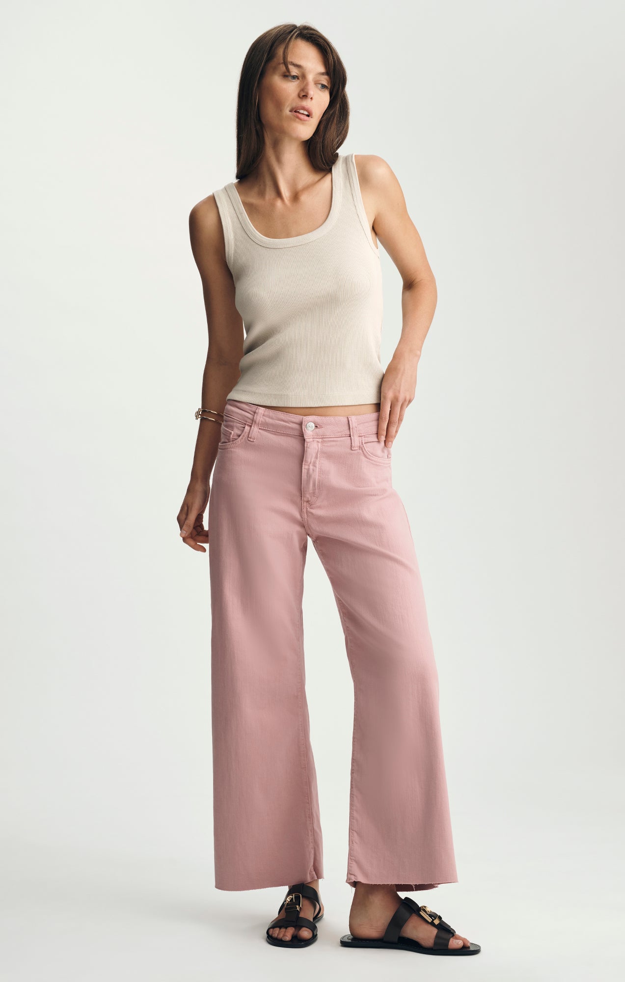 RIBBED SQUARE NECK TANK TOP IN FOG - Mavi Jeans