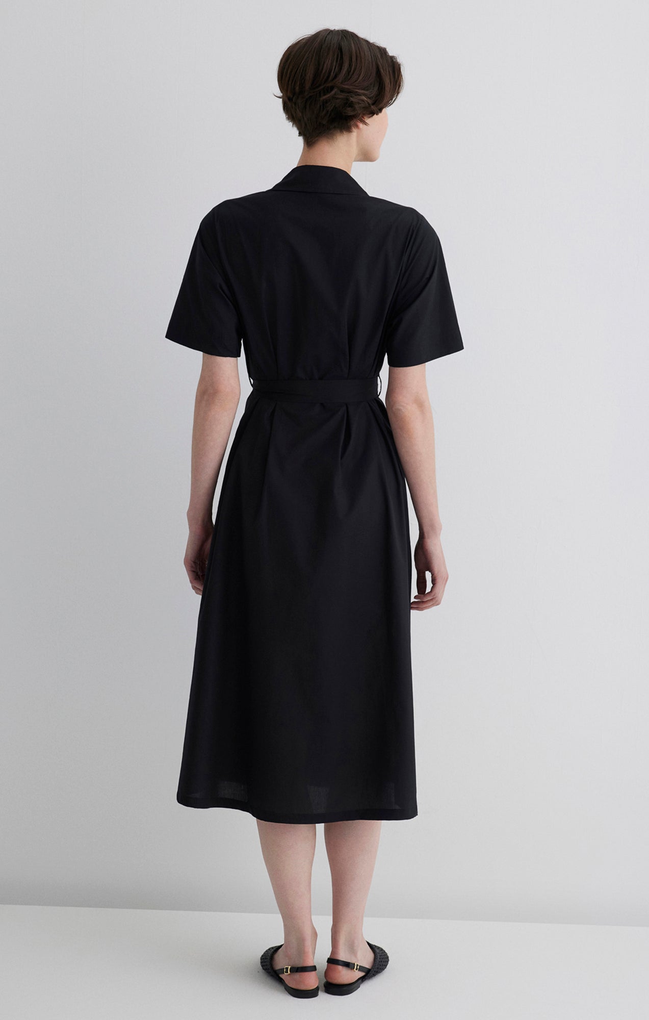 TIE-WAIST MIDI SHIRTDRESS IN BLACK - Mavi Jeans