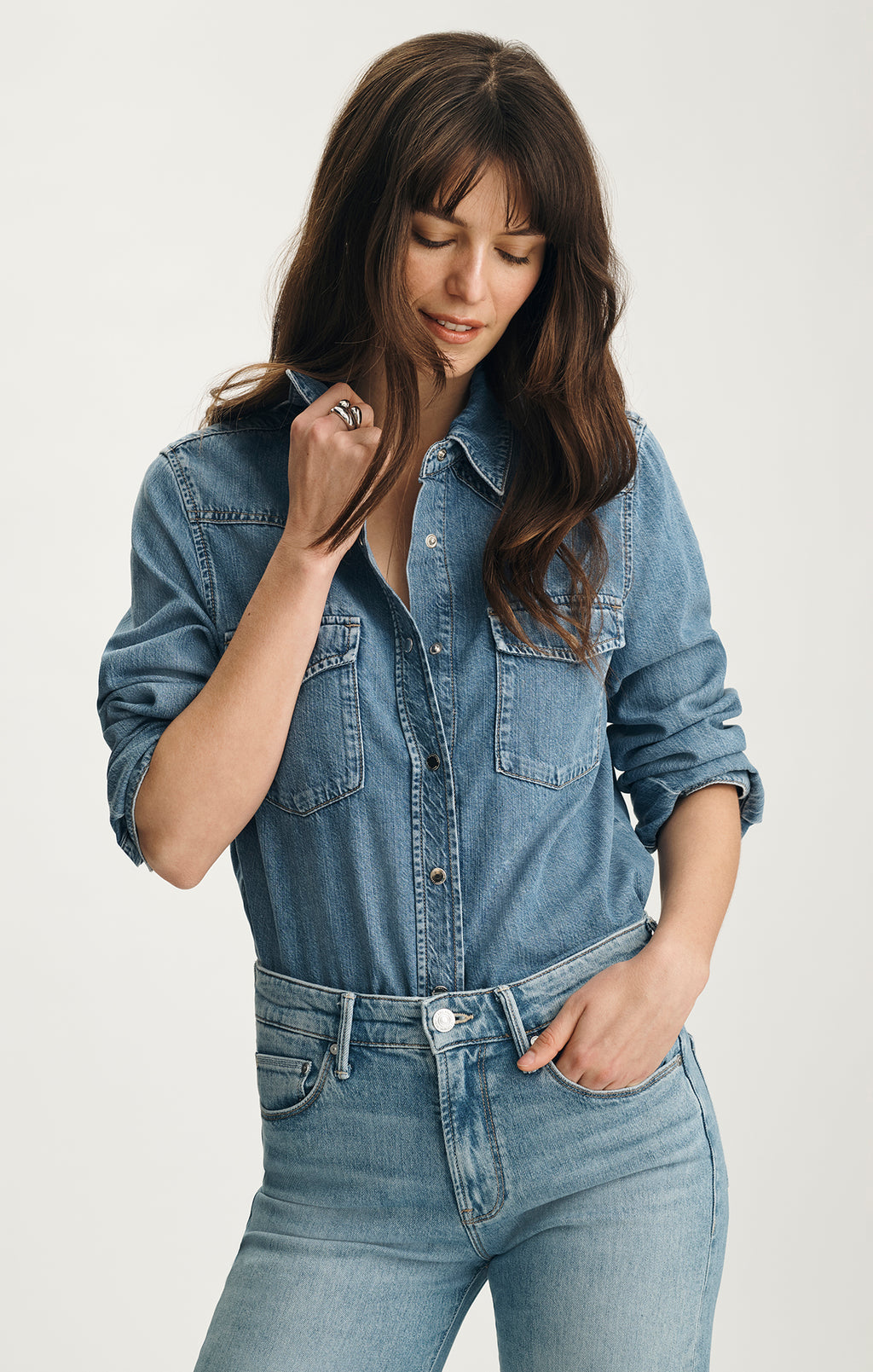 ANGELA DENIM SHIRT IN MID BLUE FEATHER BLUE - Mavi Jeans