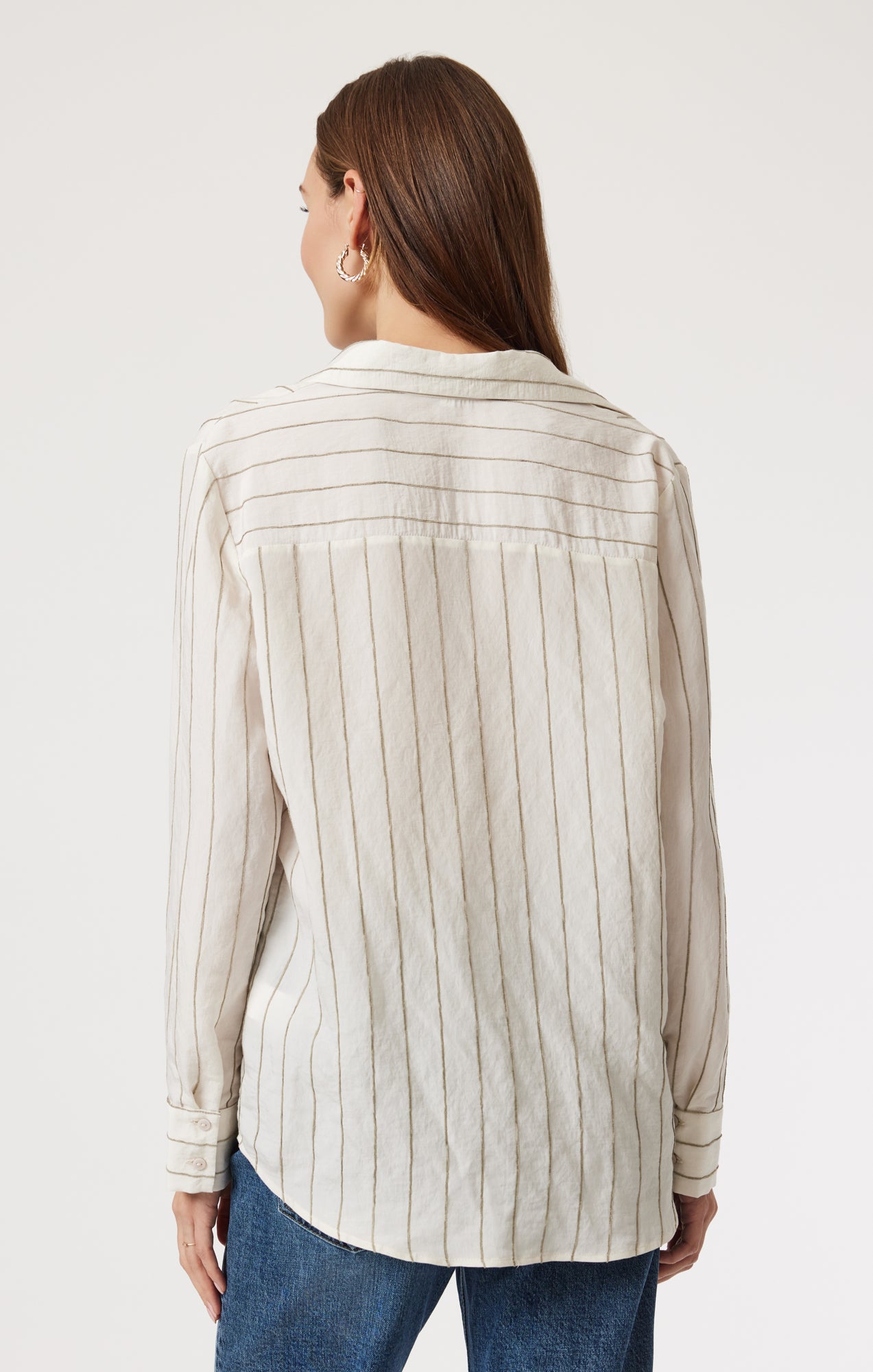 POCKET LONG SLEEVE SHIRT IN KHAKI STRIPE - Mavi Jeans