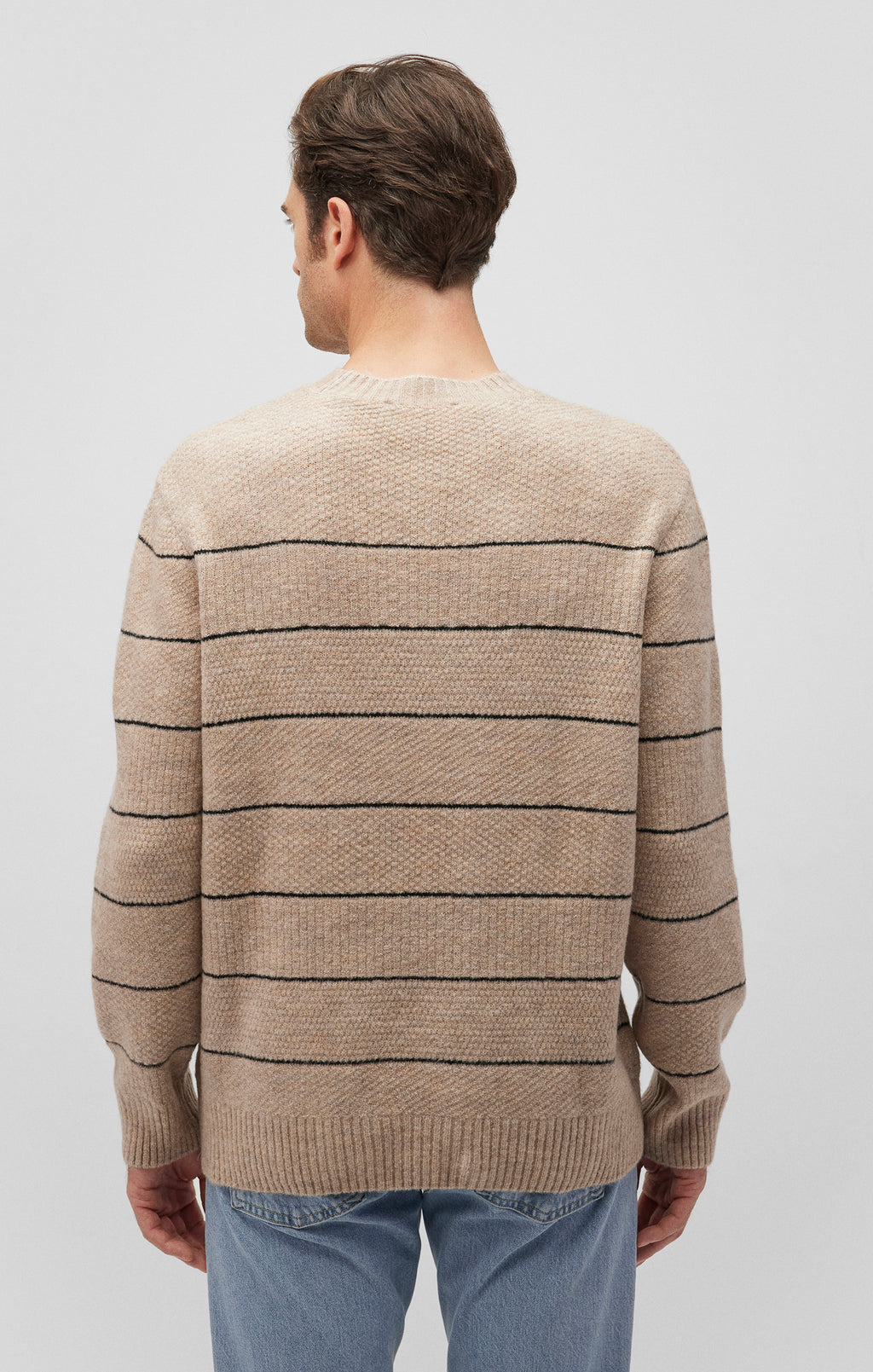 STRIPED CREW NECK SWEATER IN OATMEAL MELANGE - Mavi Jeans