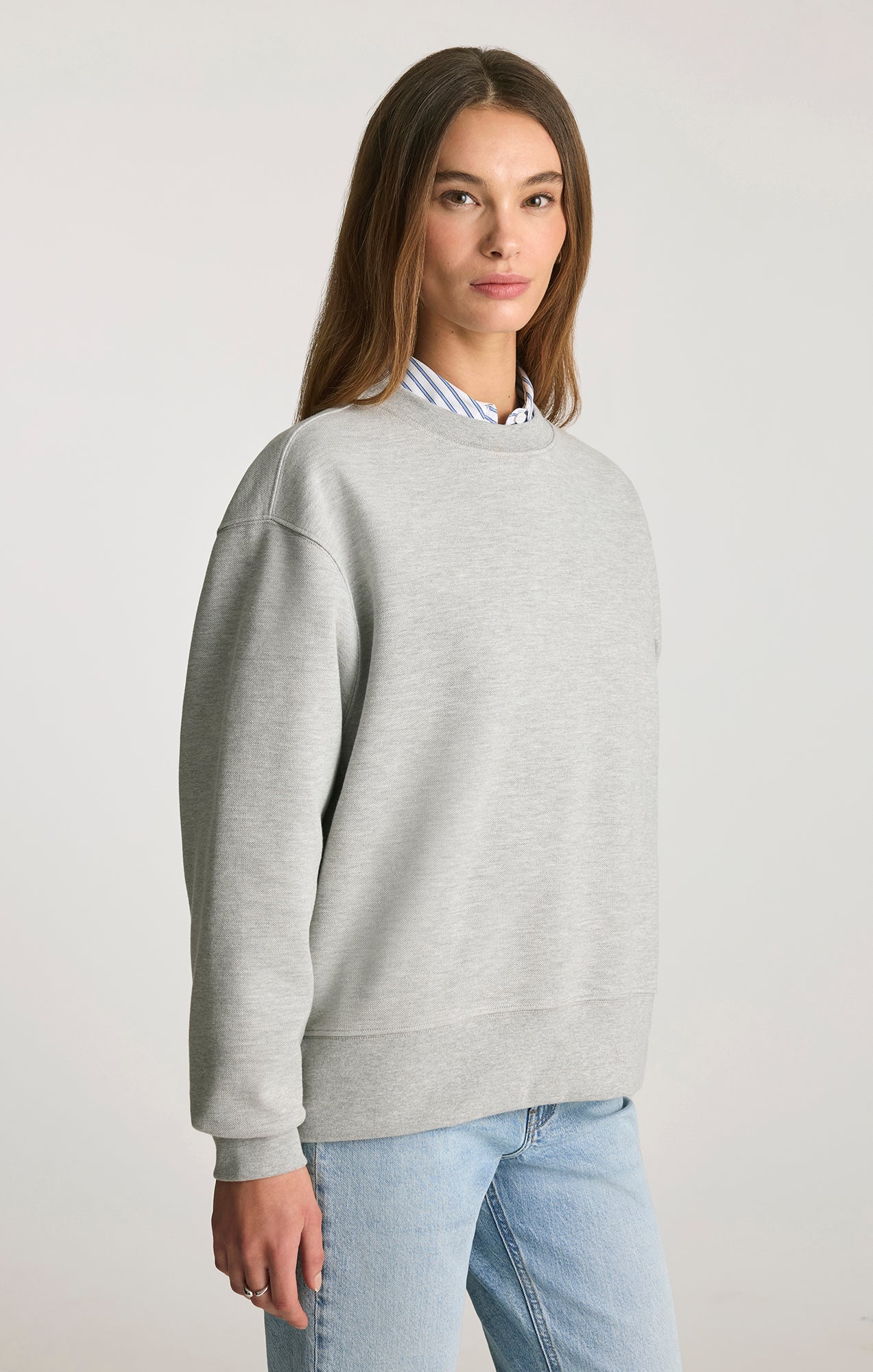 PIQUE CREW NECK SWEATSHIRT IN GREY MELANGE - Mavi Jeans