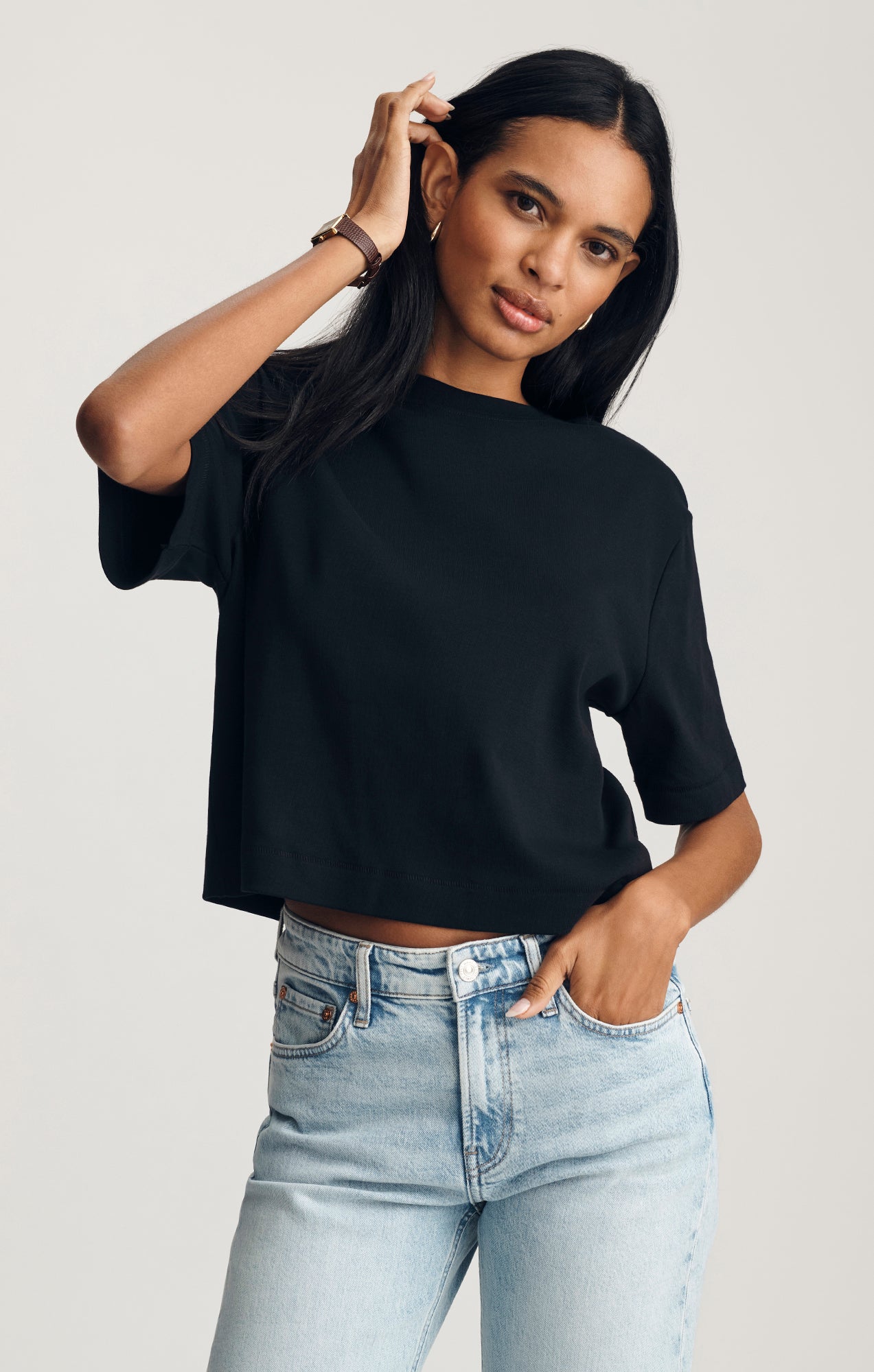 RILEY CREW NECK T-SHIRT IN BLACK - Mavi Jeans