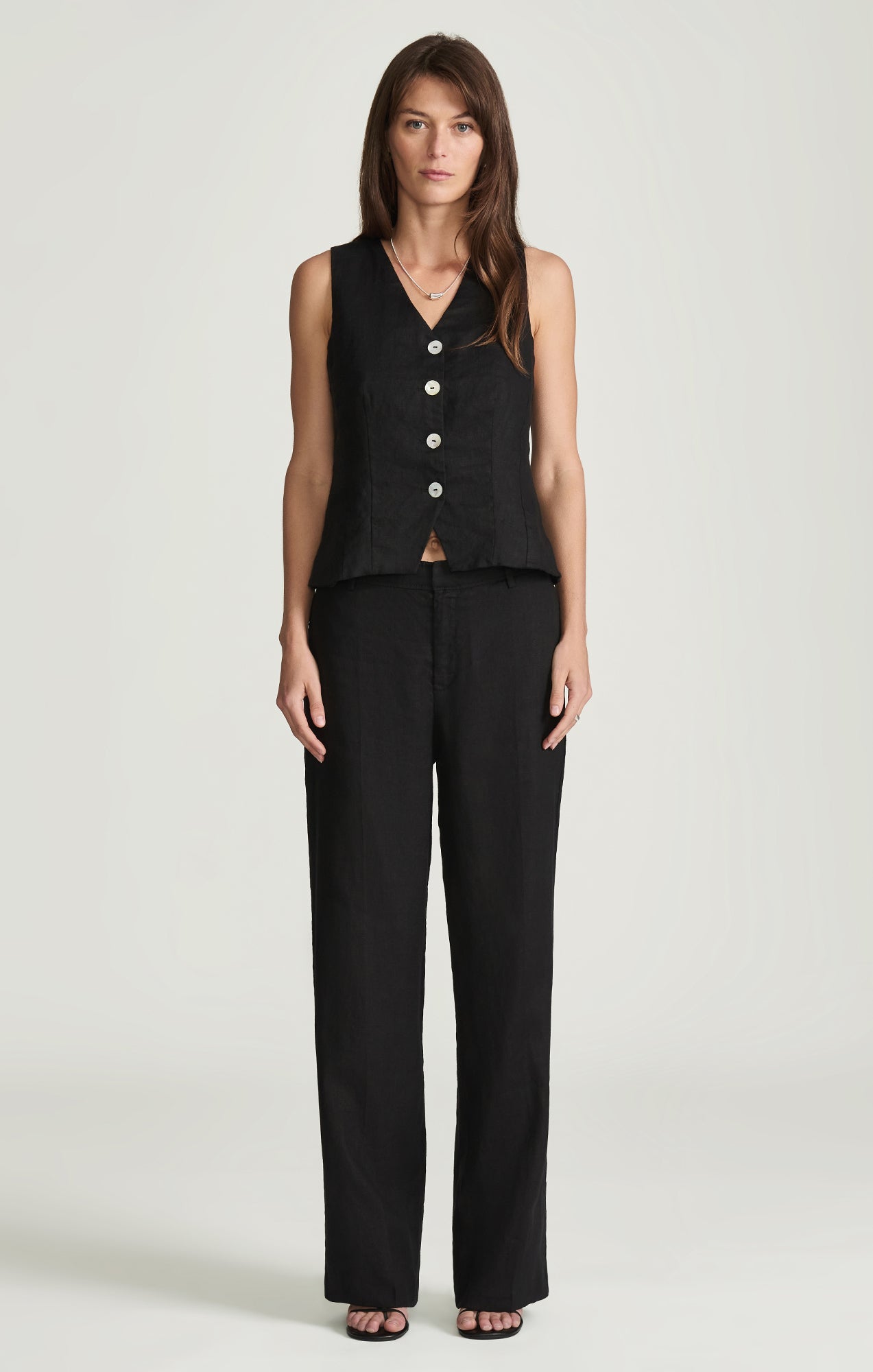 LINEN STRAIGHT LEG PANTS IN BLACK - Mavi Jeans