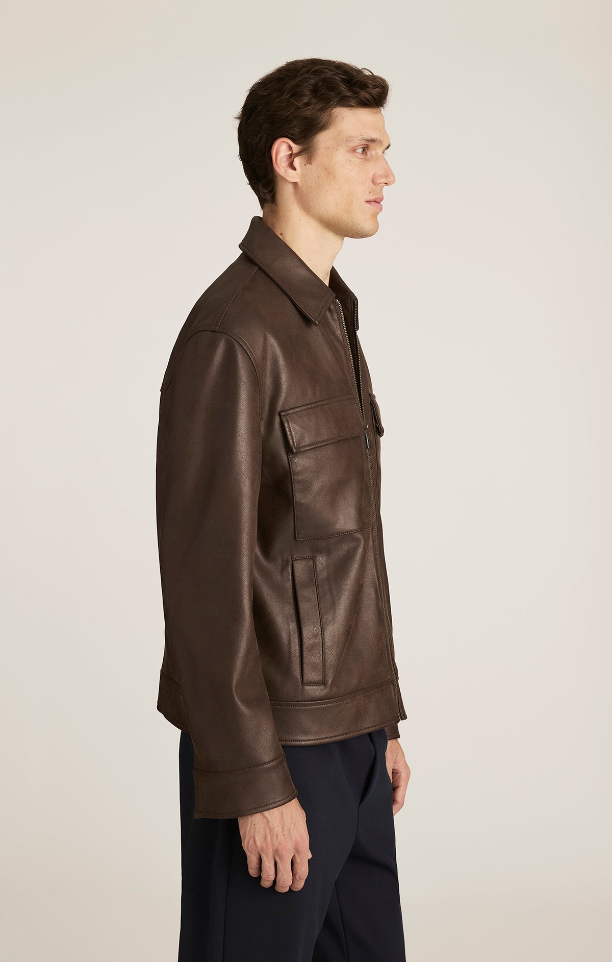 FAUX LEATHER HARRINGTON JACKET IN DEMITASSE - Mavi Jeans