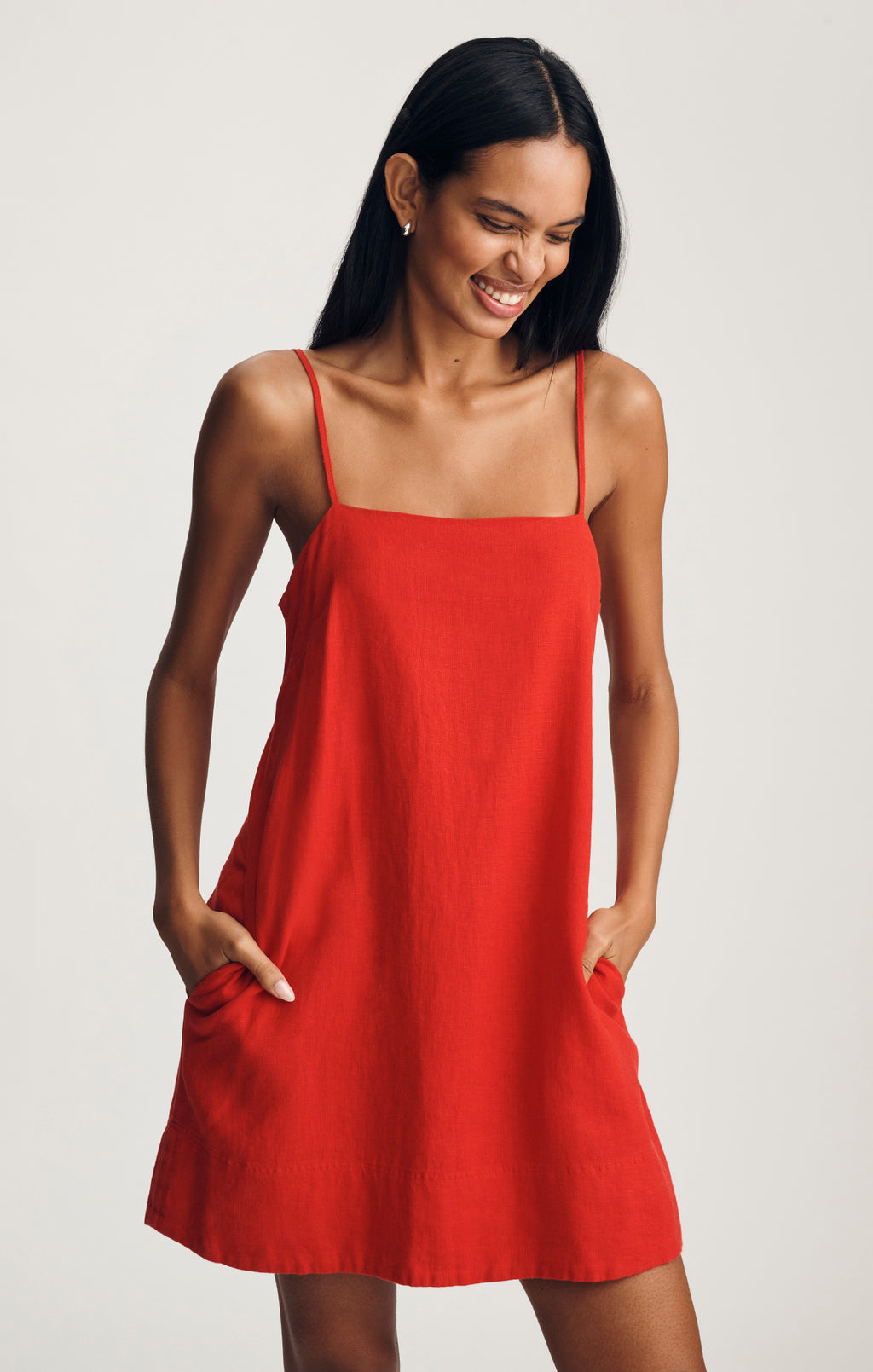 LINEN CAMI MINI DRESS IN GOJI BERRY - Mavi Jeans
