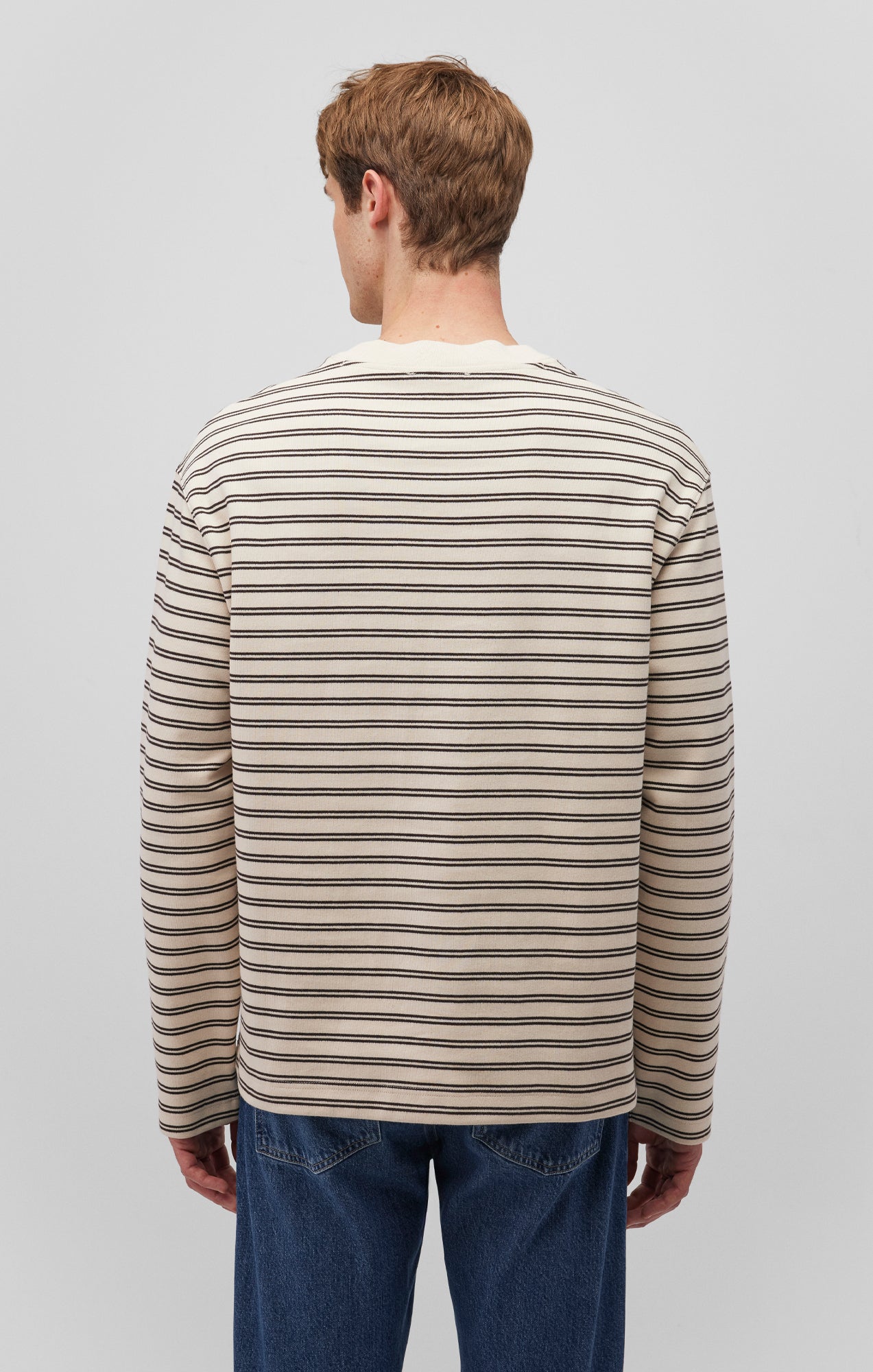 STRIPED CREW NECK SWEATSHIRT IN CHOCOLATE TORTE - Mavi Jeans