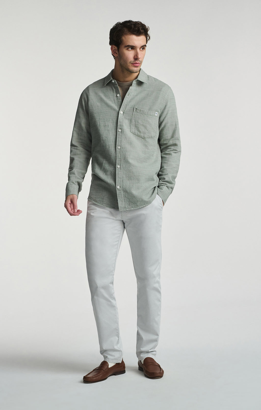 ONE POCKET LONG SLEEVE BUTTON-UP SHIRT IN AGAVE GREEN - Mavi Jeans