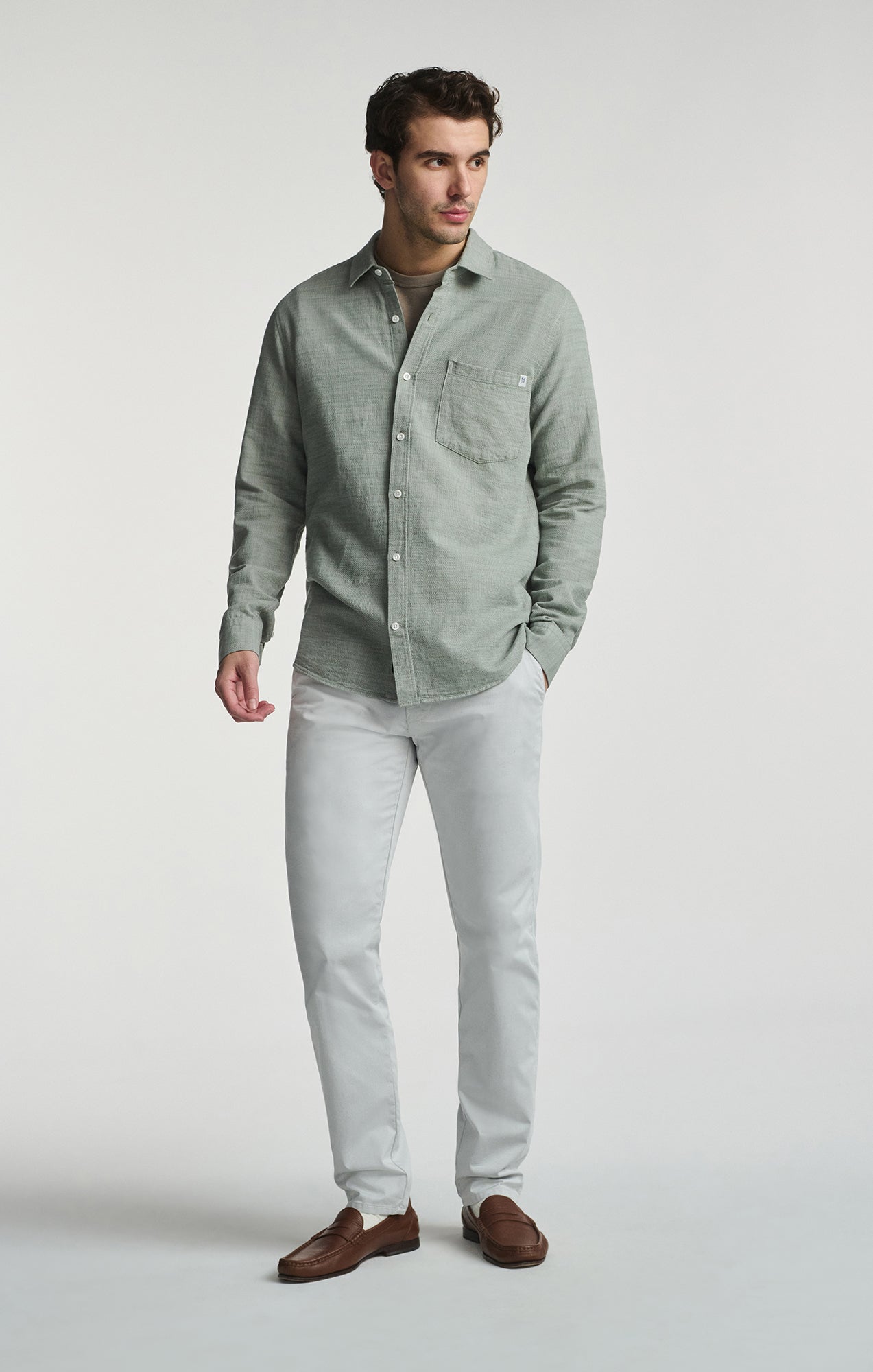 ONE POCKET LONG SLEEVE BUTTON-UP SHIRT IN AGAVE GREEN - Mavi Jeans