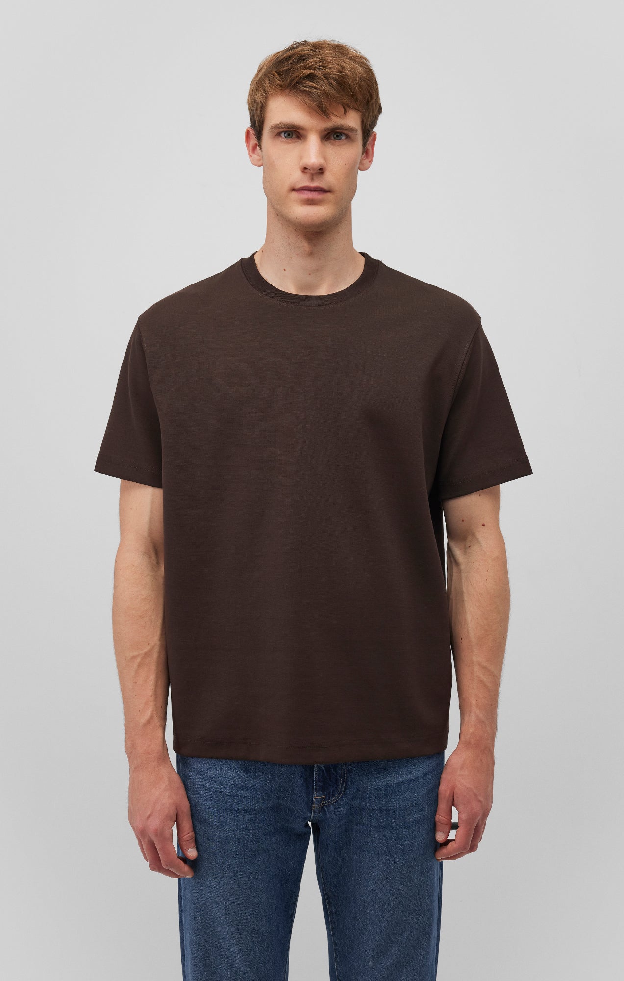 SHORT SLEEVE CREW NECK T-SHIRT IN CHOCOLATE TORTE - Mavi Jeans
