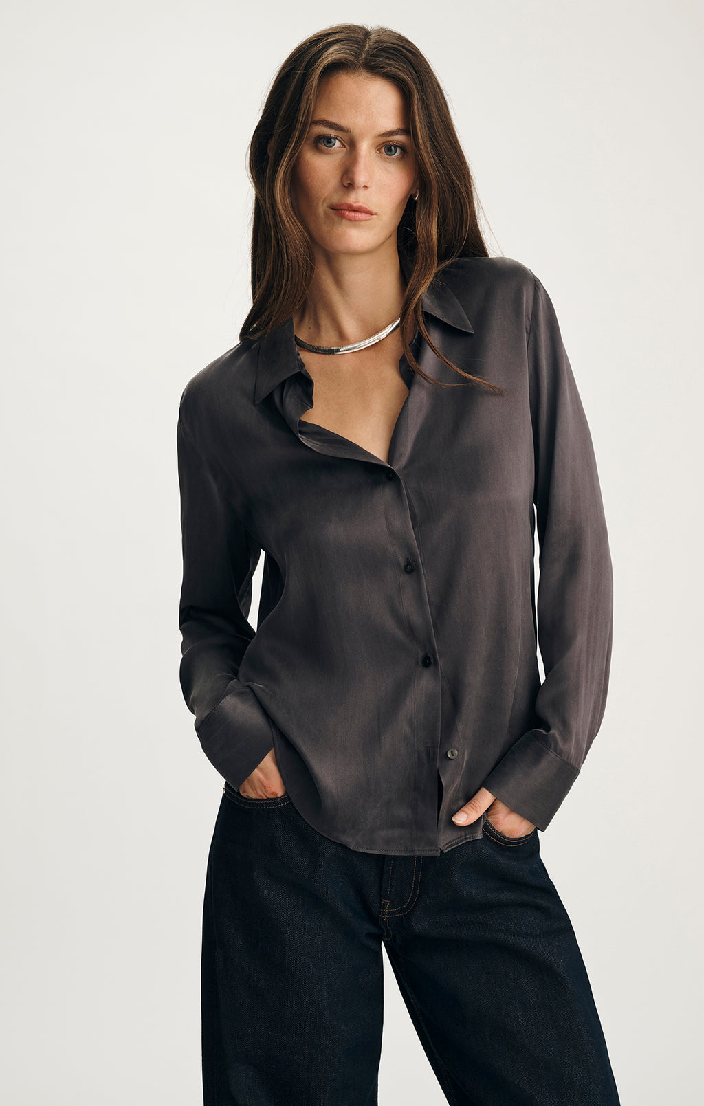 EDITION SILK BUTTON-UP SHIRT IN PHANTOM