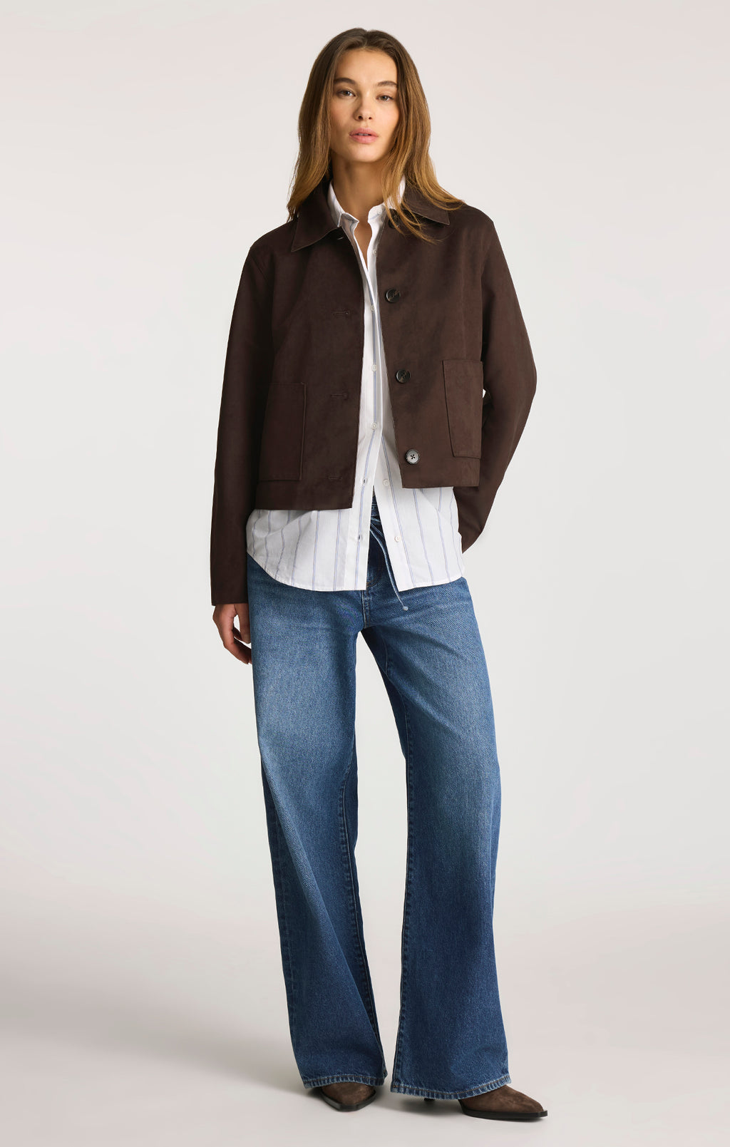 FAUX SUEDE CROPPED JACKET IN BLACK COFFEE - Mavi Jeans