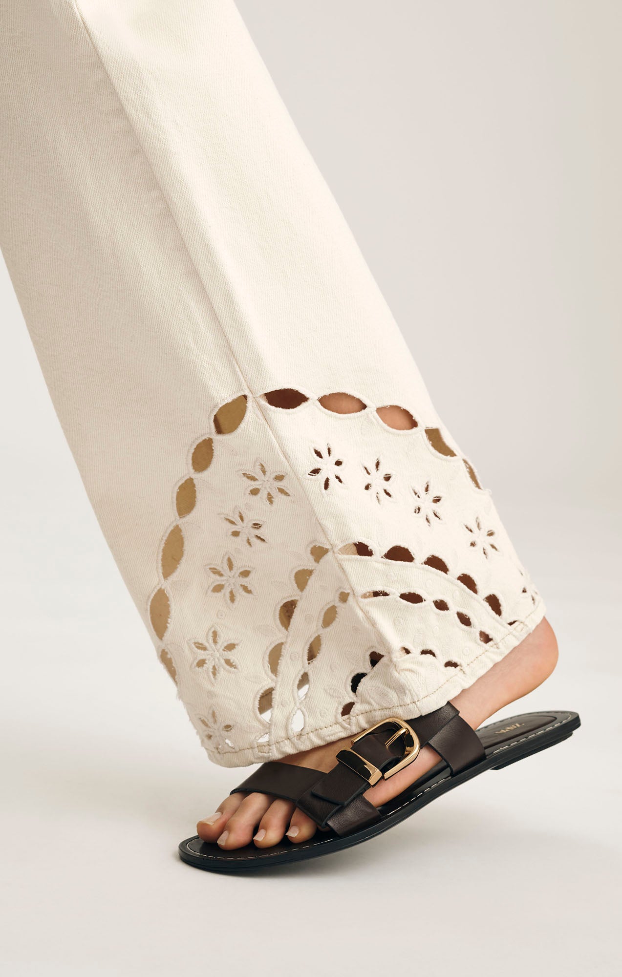 MALIBU WIDE LEG IN CREAM EMBROIDERED DENIM