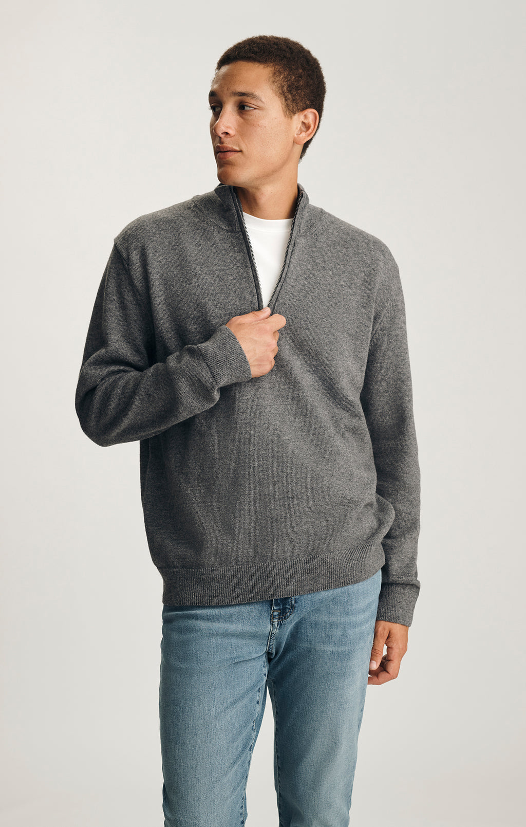 HALF ZIP SWEATER IN DARK GREY MELANGE