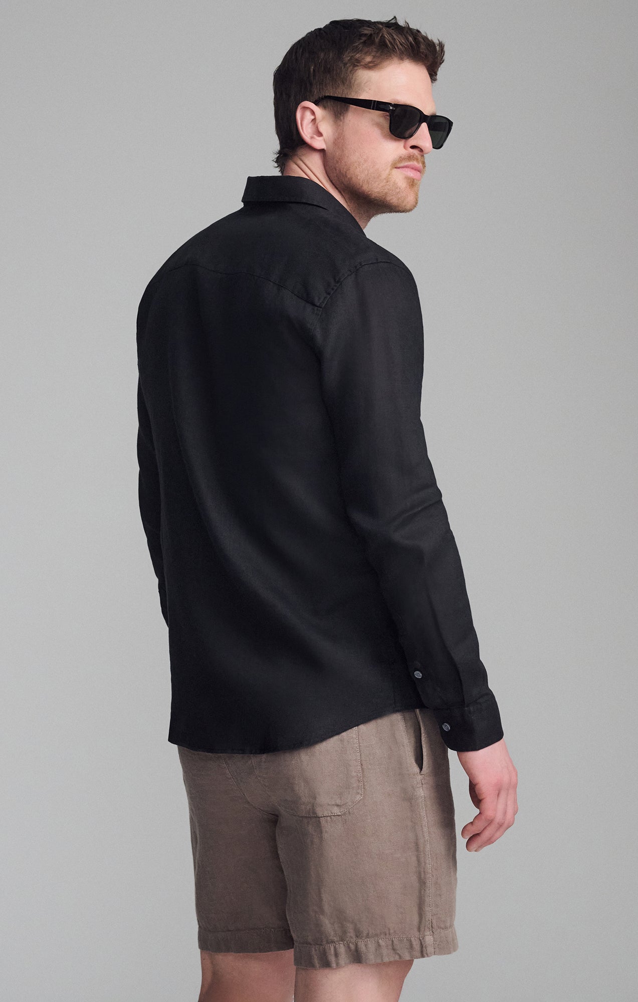 LINEN LONG SLEEVE BUTTON-UP SHIRT IN BLACK - Mavi Jeans