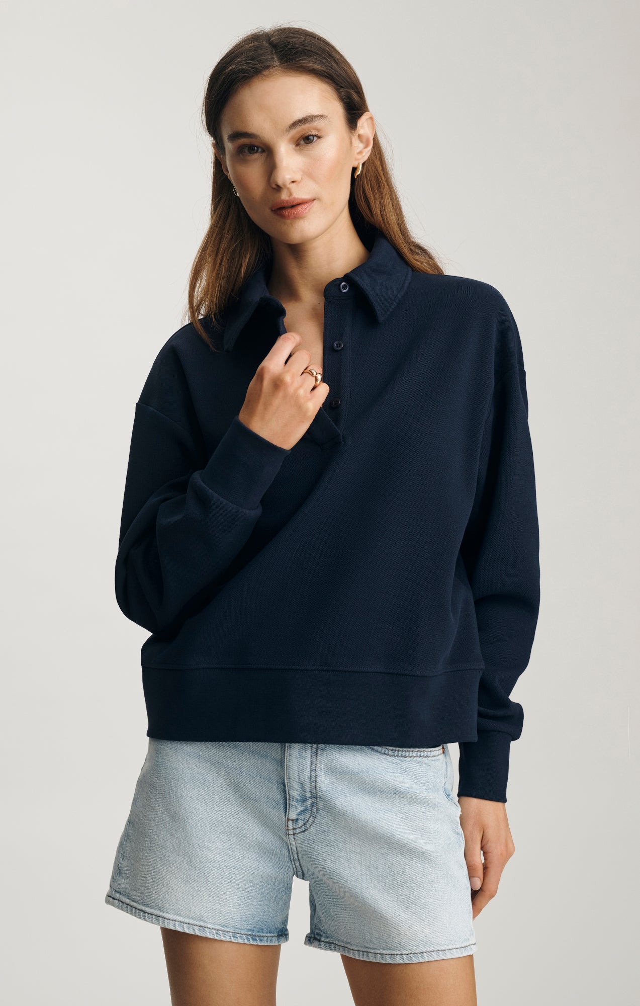 Mavi Women's Pique Polo Sweatshirt In Black Iris – Mavi Canada
