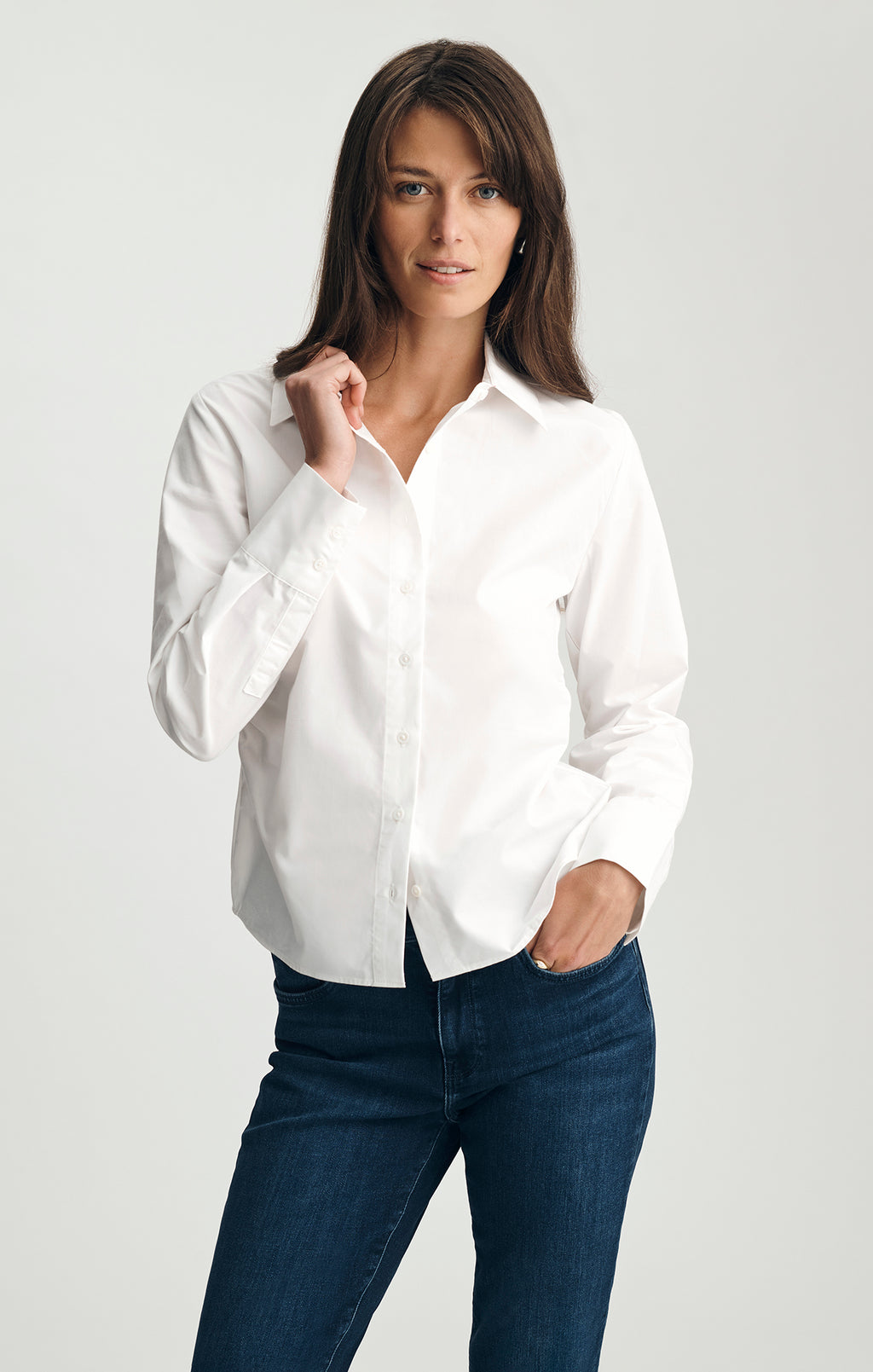 TAILORED LONG SLEEVE BUTTON-UP SHIRT IN WHITE - Mavi Jeans