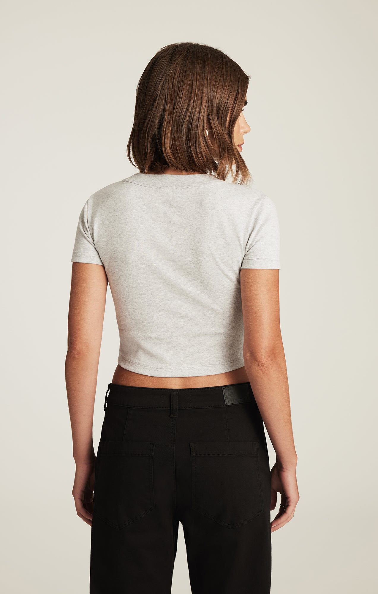CROPPED CREW NECK T-SHIRT IN LIGHT GREY MELANGE
