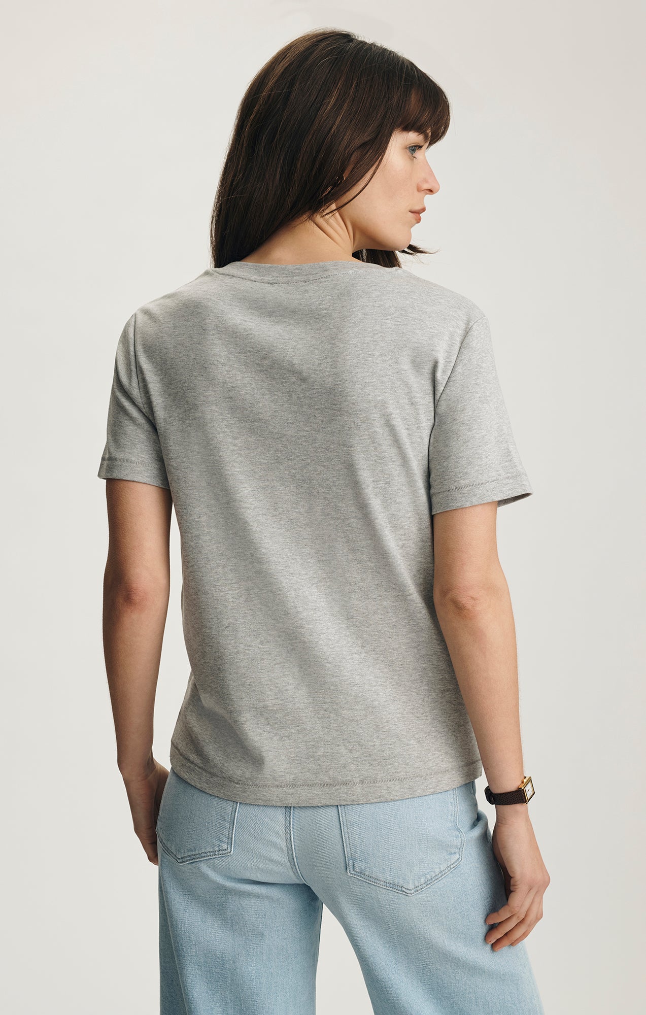 OLIVIA V-NECK T-SHIRT IN GREY MELANGE - Mavi Jeans