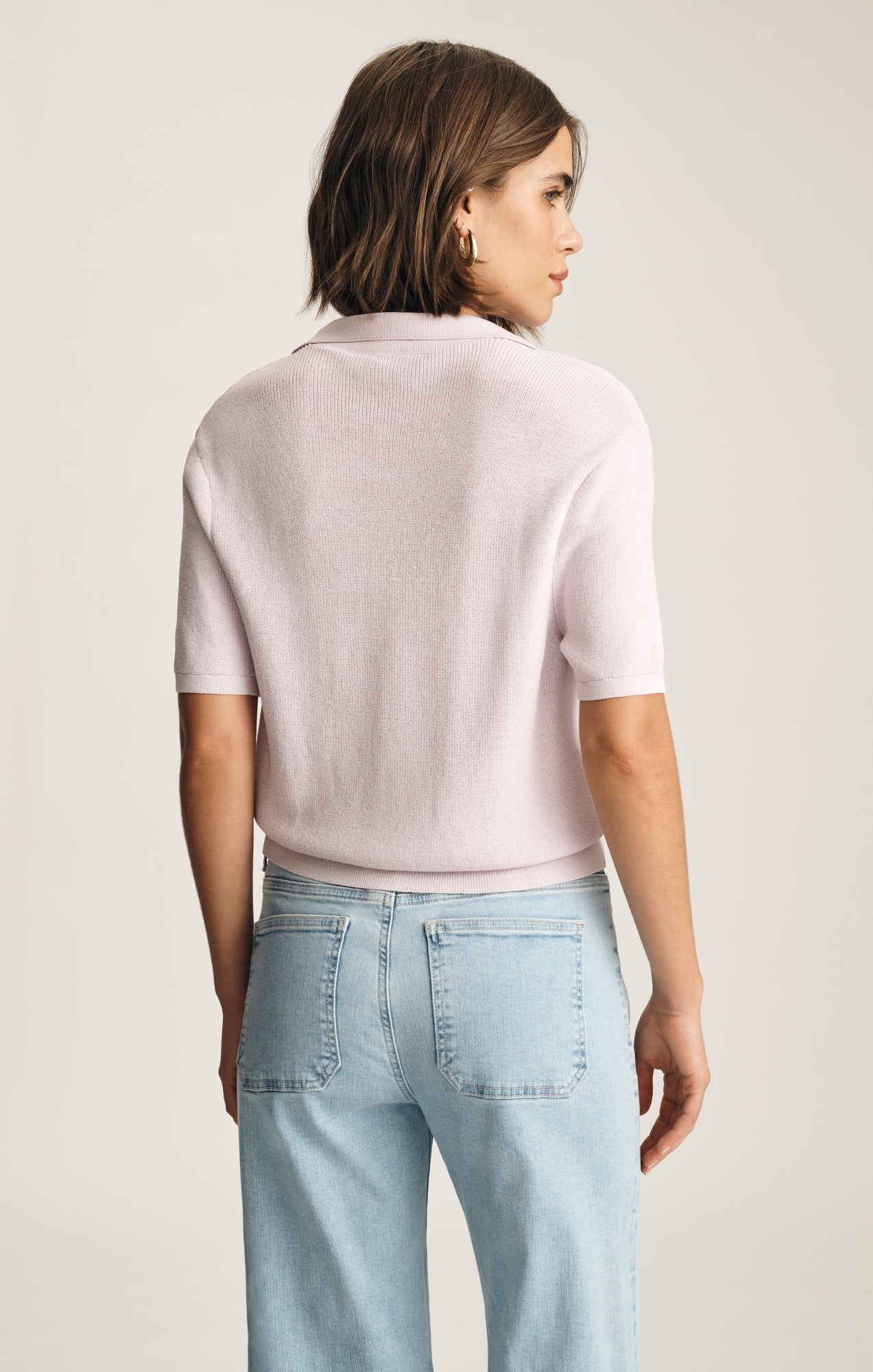 SHORT SLEEVE POLO SWEATER IN ORCHID HUSH - Mavi Jeans