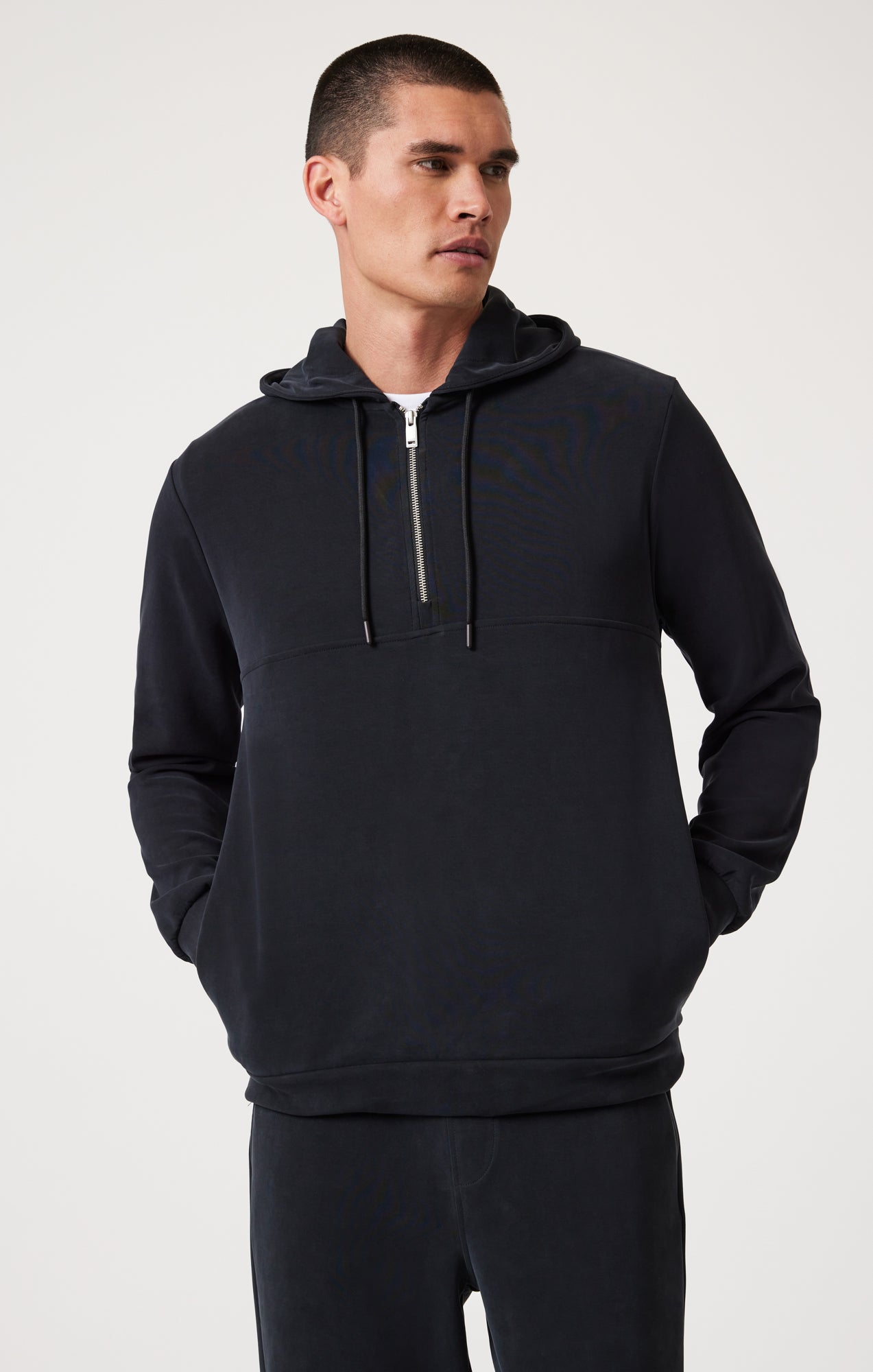 QUARTER ZIP HOODIE IN JET BLACK - Mavi Jeans