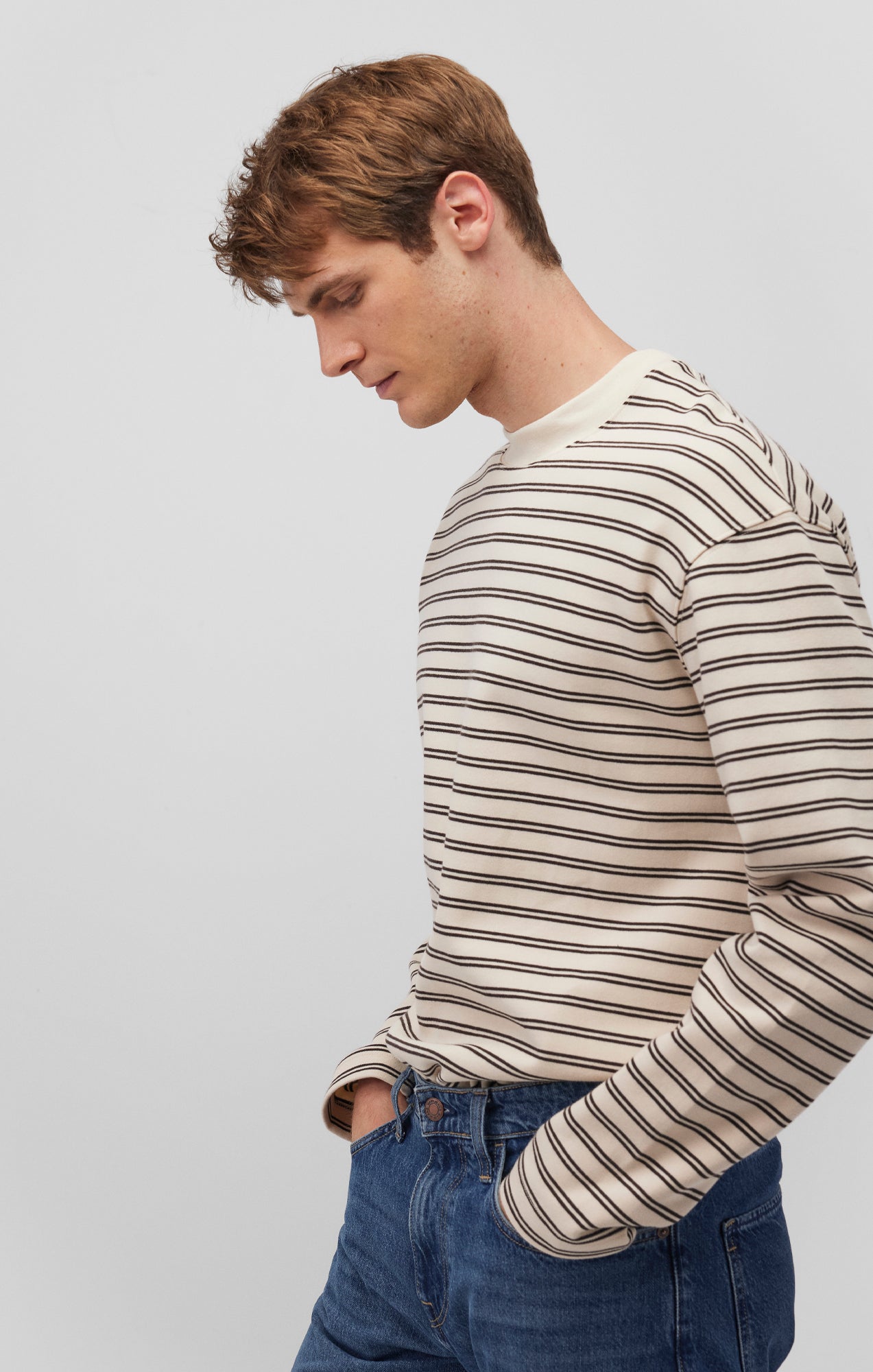 STRIPED CREW NECK SWEATSHIRT IN CHOCOLATE TORTE - Mavi Jeans