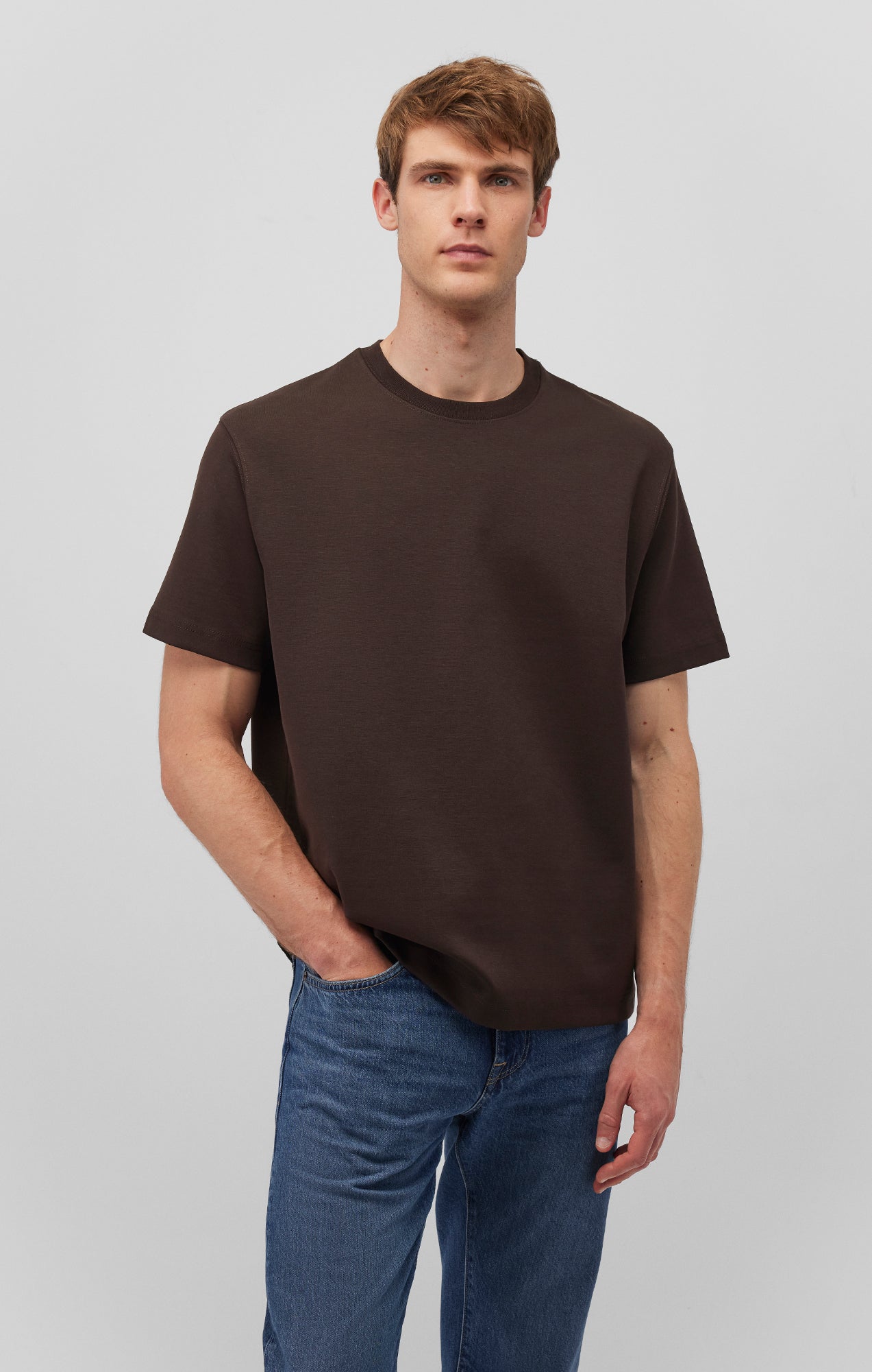 SHORT SLEEVE CREW NECK T-SHIRT IN CHOCOLATE TORTE - Mavi Jeans