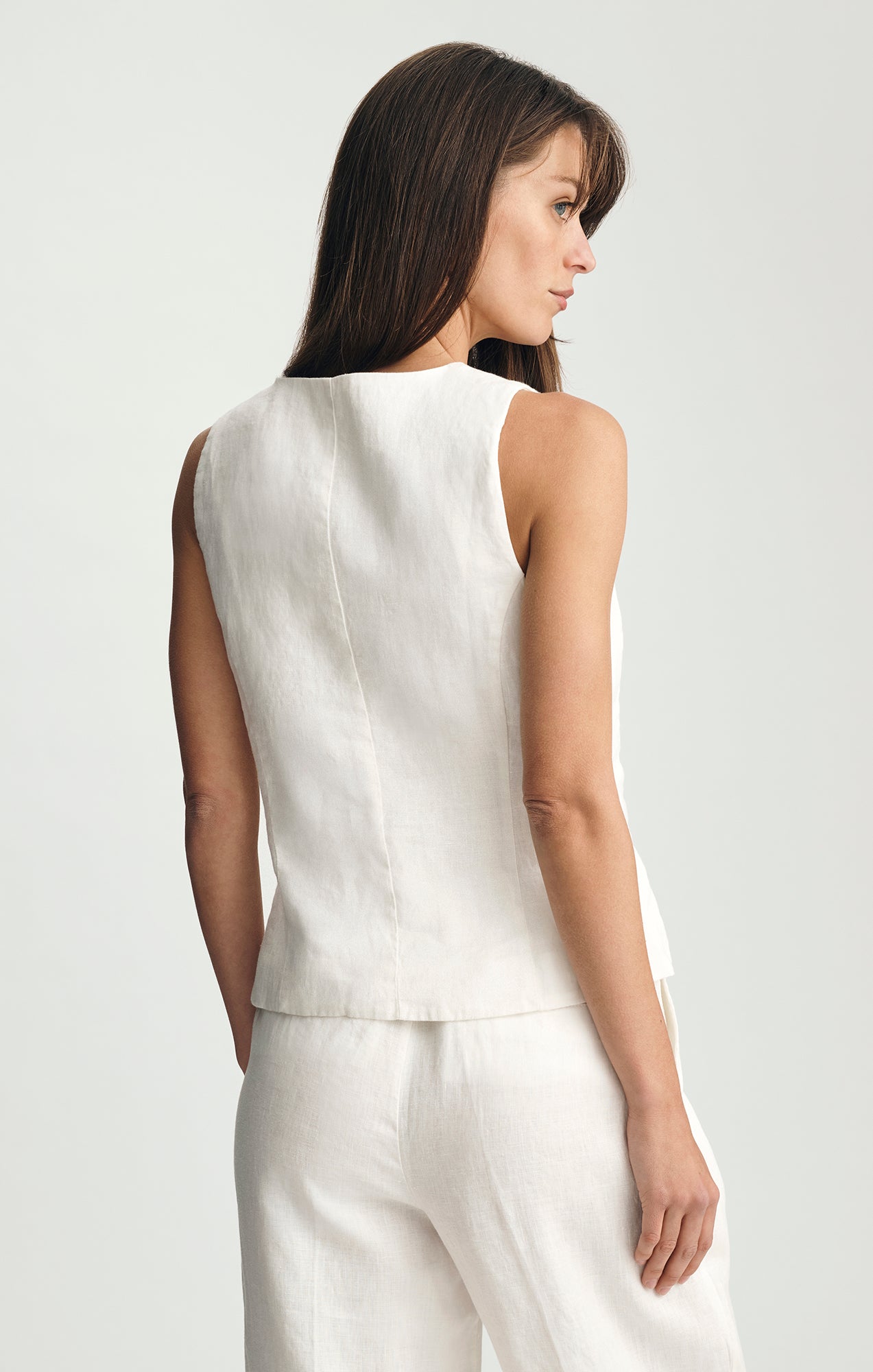 LINEN CUTAWAY VEST IN ANTIQUE WHITE - Mavi Jeans